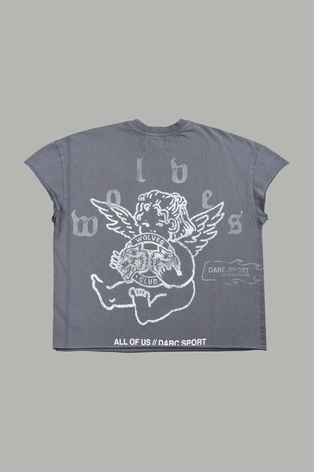 Wolves Club Cherub Grunge Mid Length Raw Hem Cap Sleeve Tee In Slate Gray - imagem 1