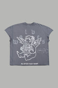 Wolves Club Cherub Grunge Mid Length Raw Hem Cap Sleeve Tee In Slate Gray - imagem 1
