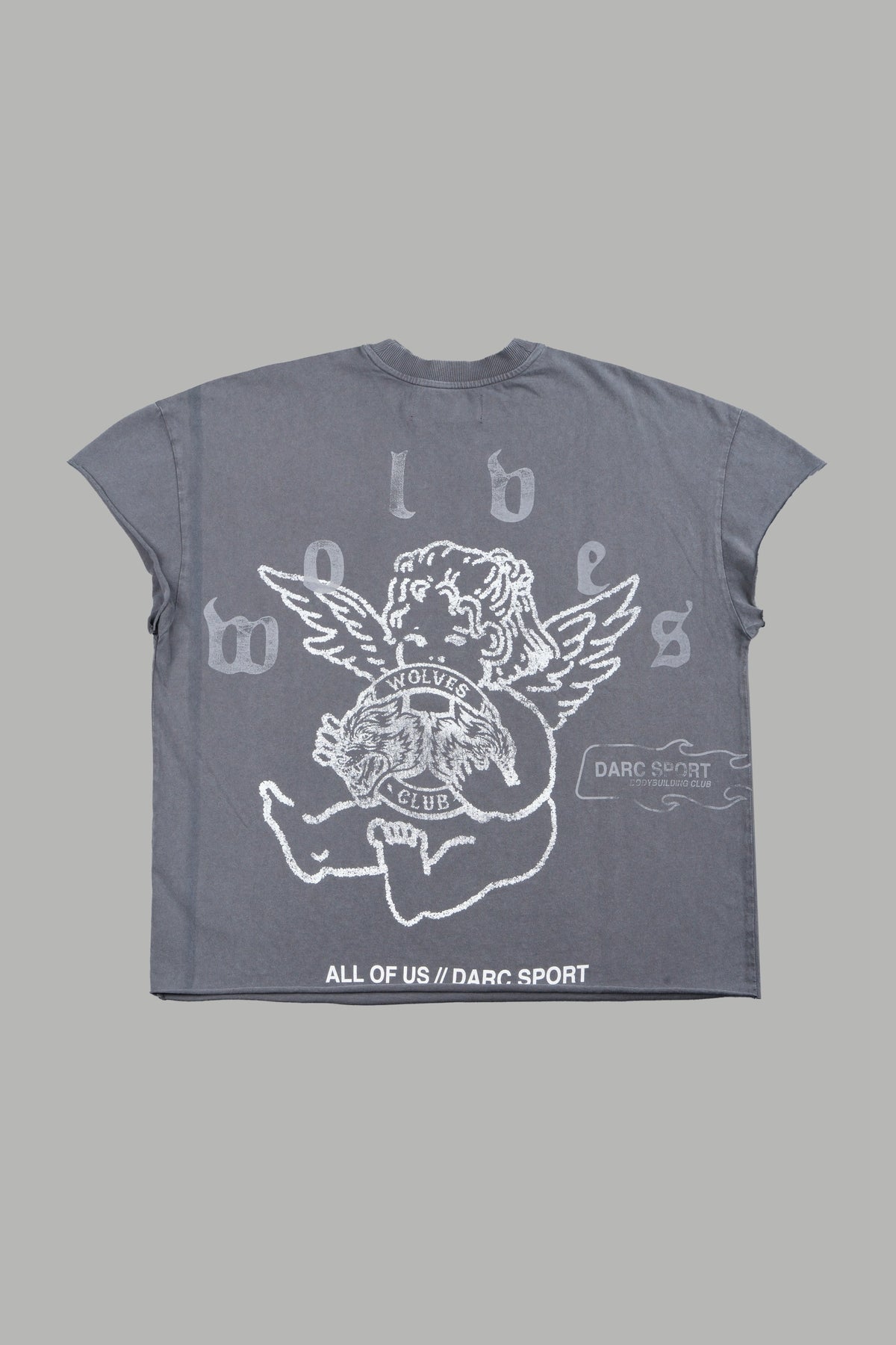 Wolves Club Cherub Grunge Mid Length Raw Hem Cap Sleeve Tee In Slate Gray - imagem 1