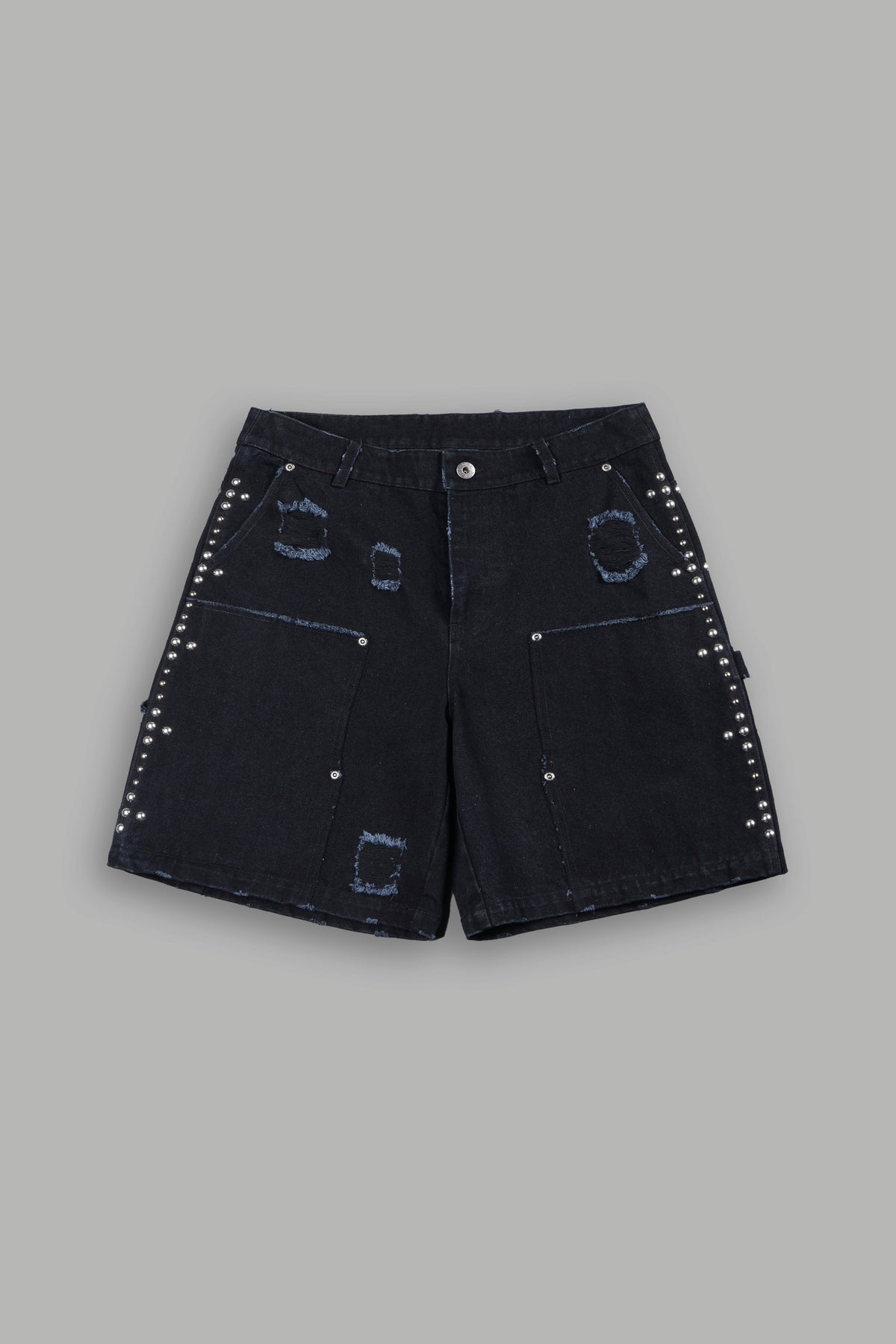 Wolves Heritage Distressed Denim Carpenter Shorts In Black - imagem 1