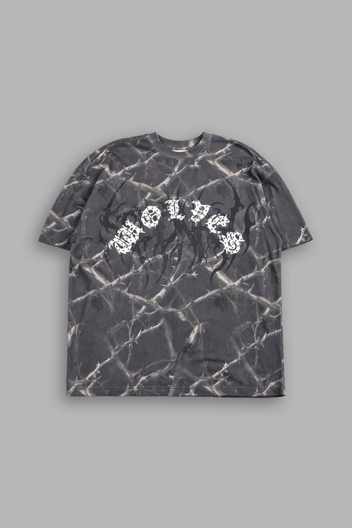 Studded Mantra Premium Oversized Tee In Darc Thorns