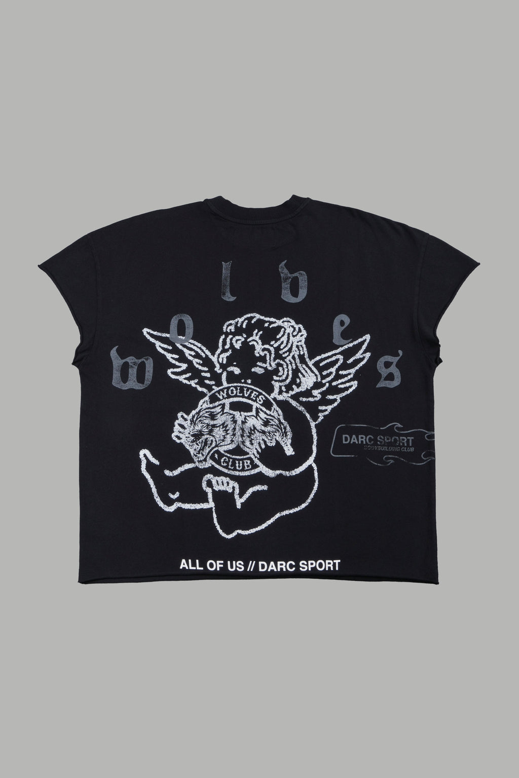 Wolves Club Cherub Grunge Mid Length Raw Hem Cap Sleeve Tee In Black - imagem 1