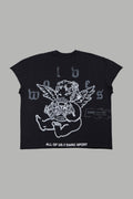 Wolves Club Cherub Grunge Mid Length Raw Hem Cap Sleeve Tee In Black - imagem 1
