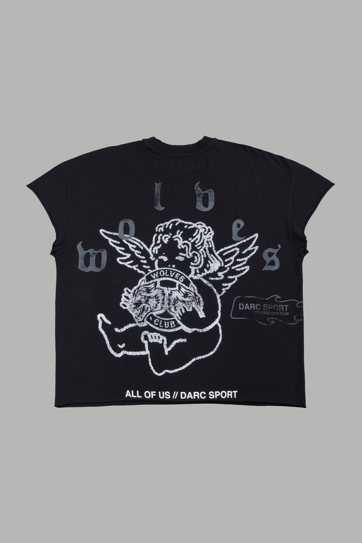 Wolves Club Cherub Grunge Mid Length Raw Hem Cap Sleeve Tee In Black - imagem 1