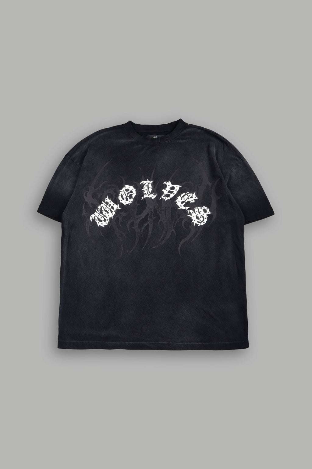Studded Mantra Premium Oversized Tee In Black Super Sun Fade