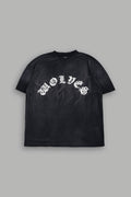 Studded Mantra Premium Oversized Tee In Black Super Sun Fade