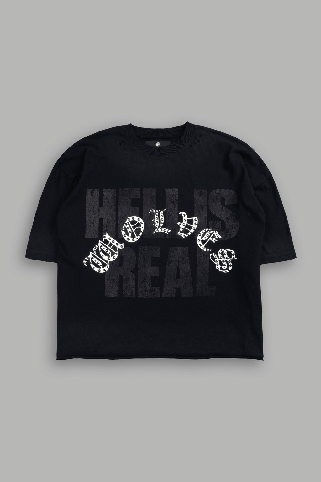 Hell is Real Distressed Grunge "Box Cut" Tee V2 in Black Drift Wash — imagem 1