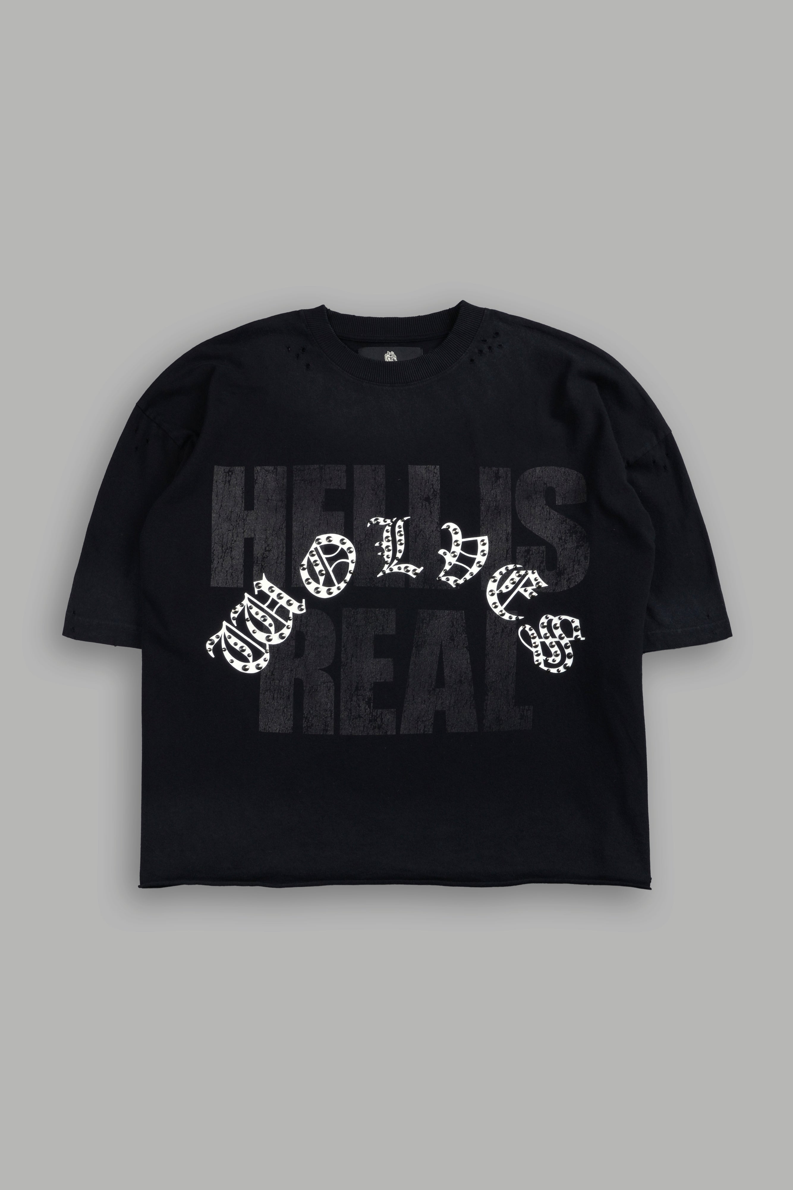 Hell is Real Distressed Grunge "Box Cut" Tee V2 in Black Drift Wash — imagem 1