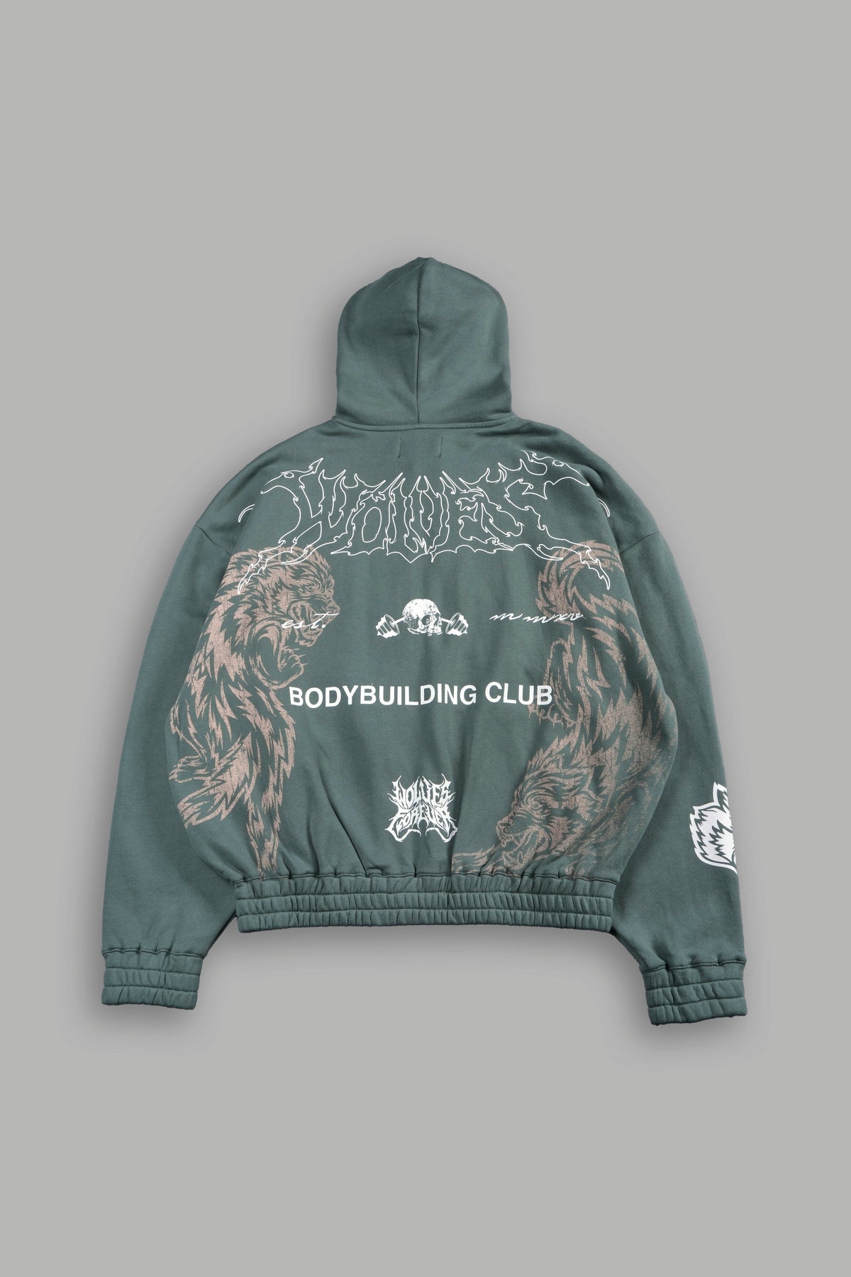 Wolves Bodybuilding Club Chambers Zip Hoodie In Hunter Green - imagem 3