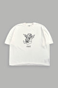 Oni Cherub Distressed Grunge Mid Length Raw Hem Tee in Cream — imagem 1