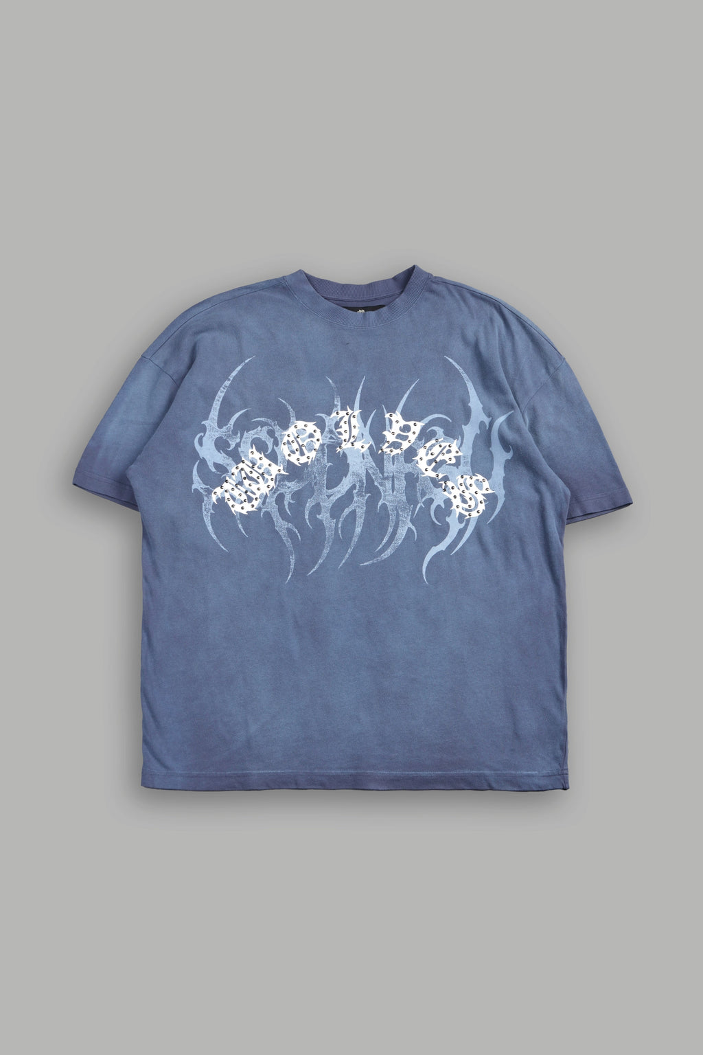 Studded Mantra Premium Oversized Tee In Storm Blue Super Sun Fade