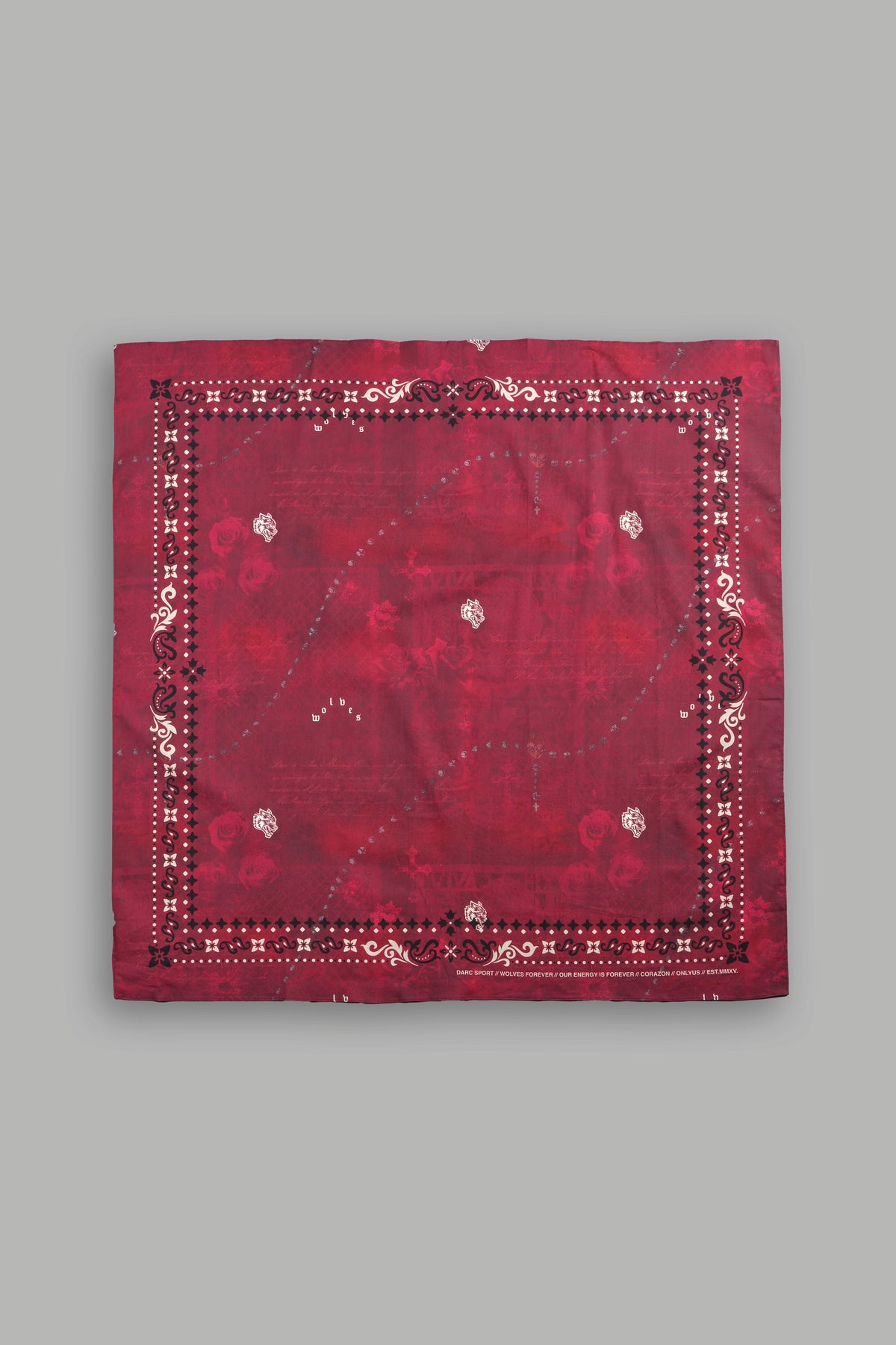 Wolves Pyramid Babushka Scarf In Rosas De Sangre