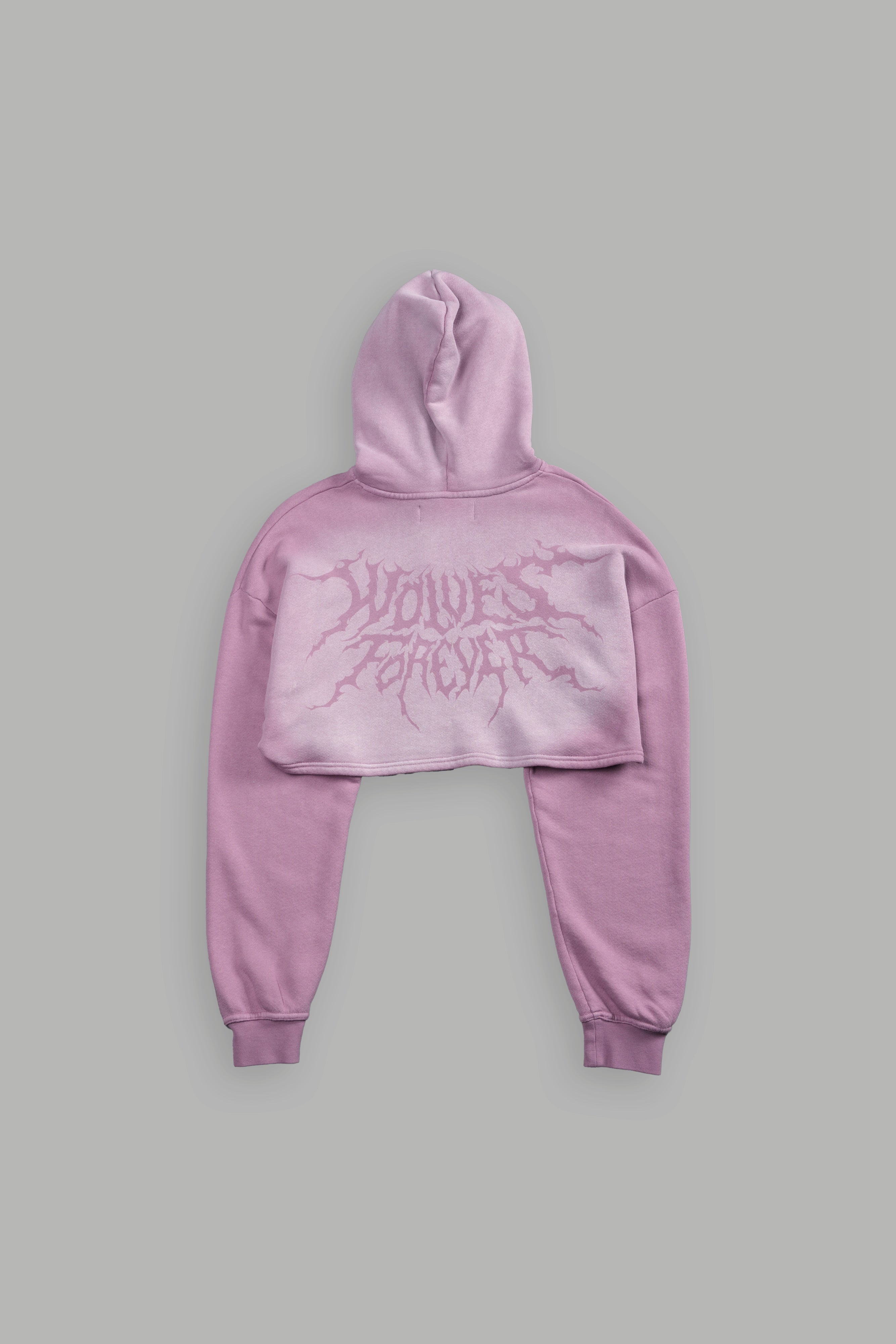 Forged From Iron "Willow" Cropped Hoodie in Pink Smoke Spine Sun Fade — imagem 2