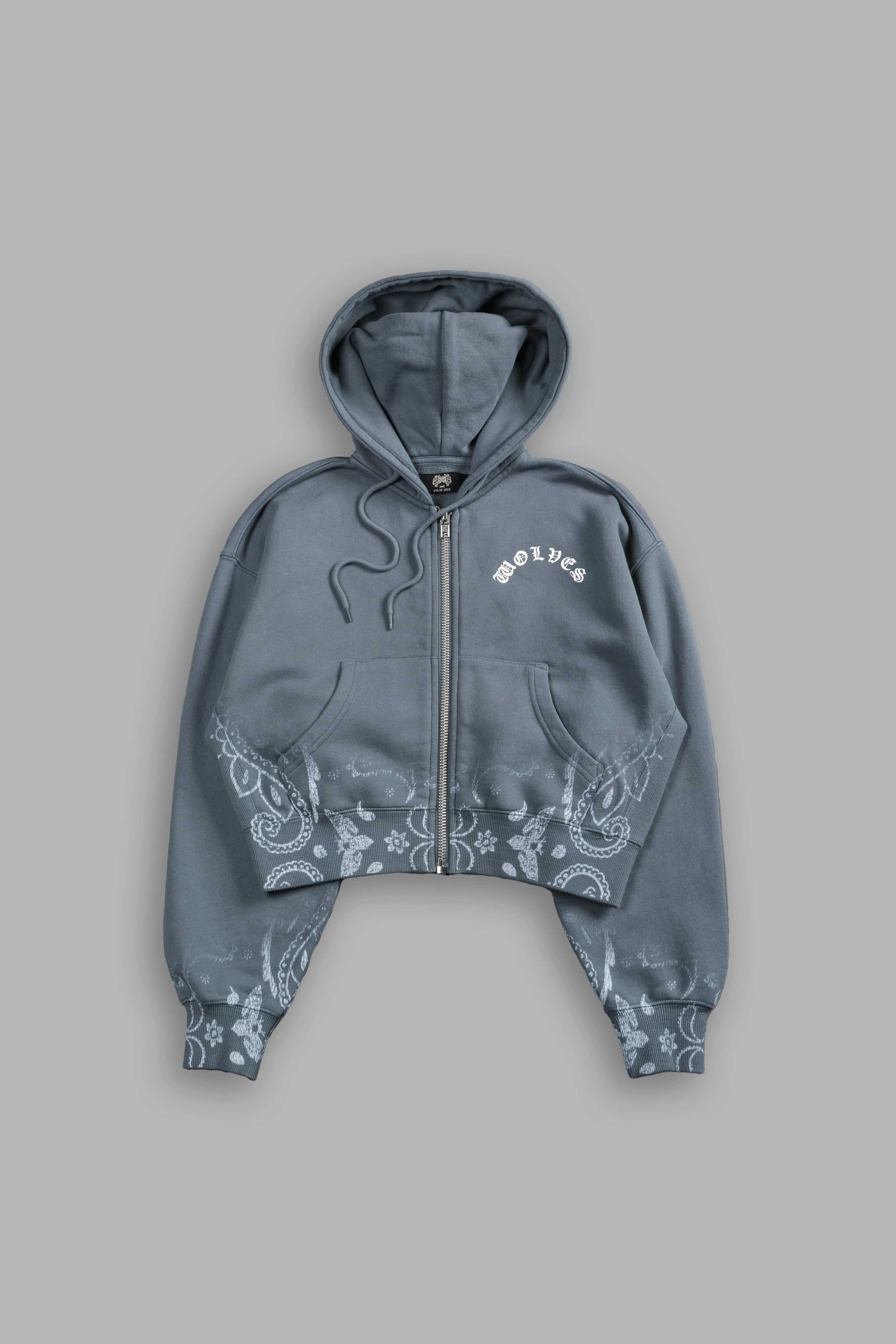 Faded Paisley "Sage" Cropped Zip Hoodie in Greek Stone — imagem 5