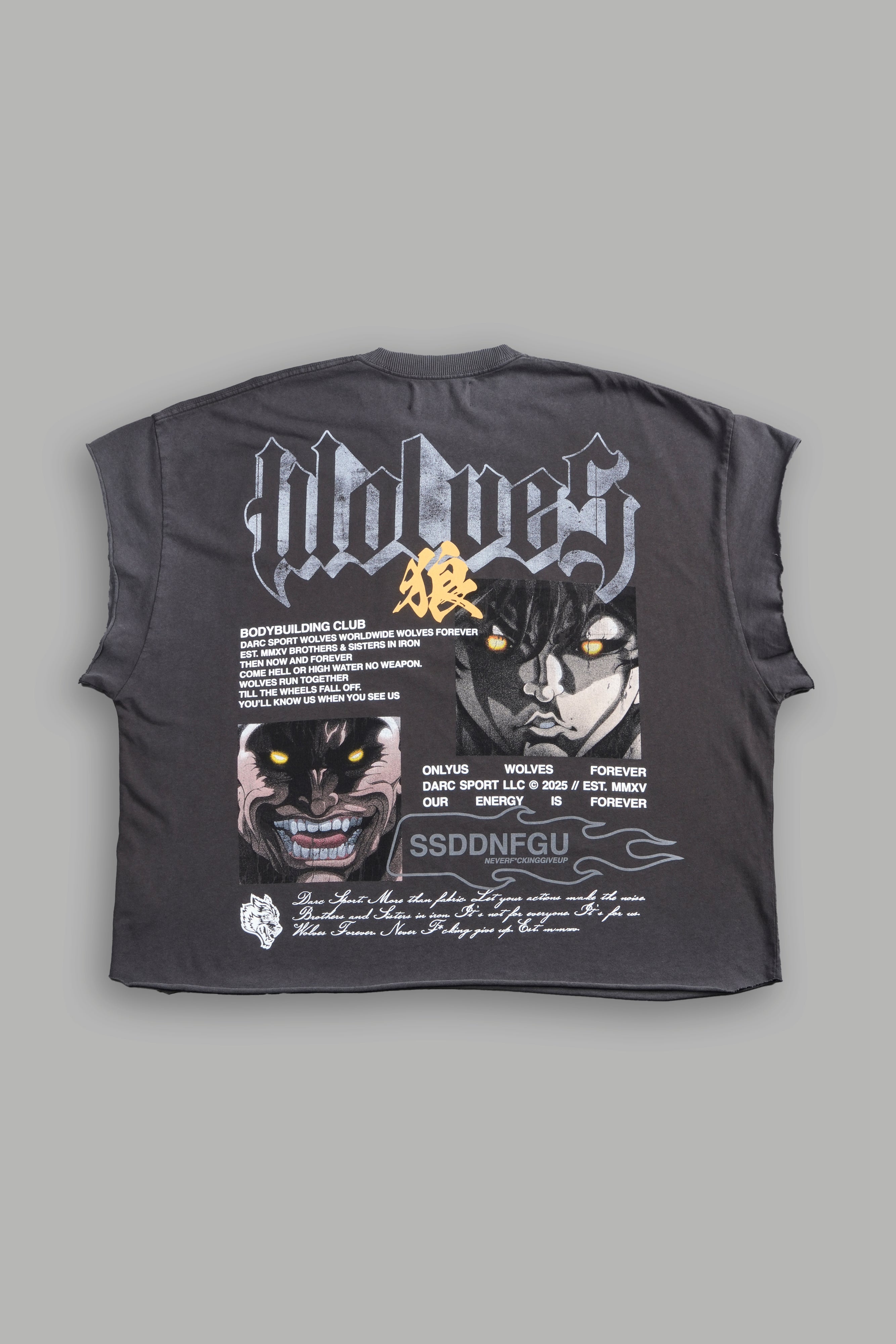 Hanma Legacy Grunge Cut-Off Tee in Wolf Gray — imagem 1