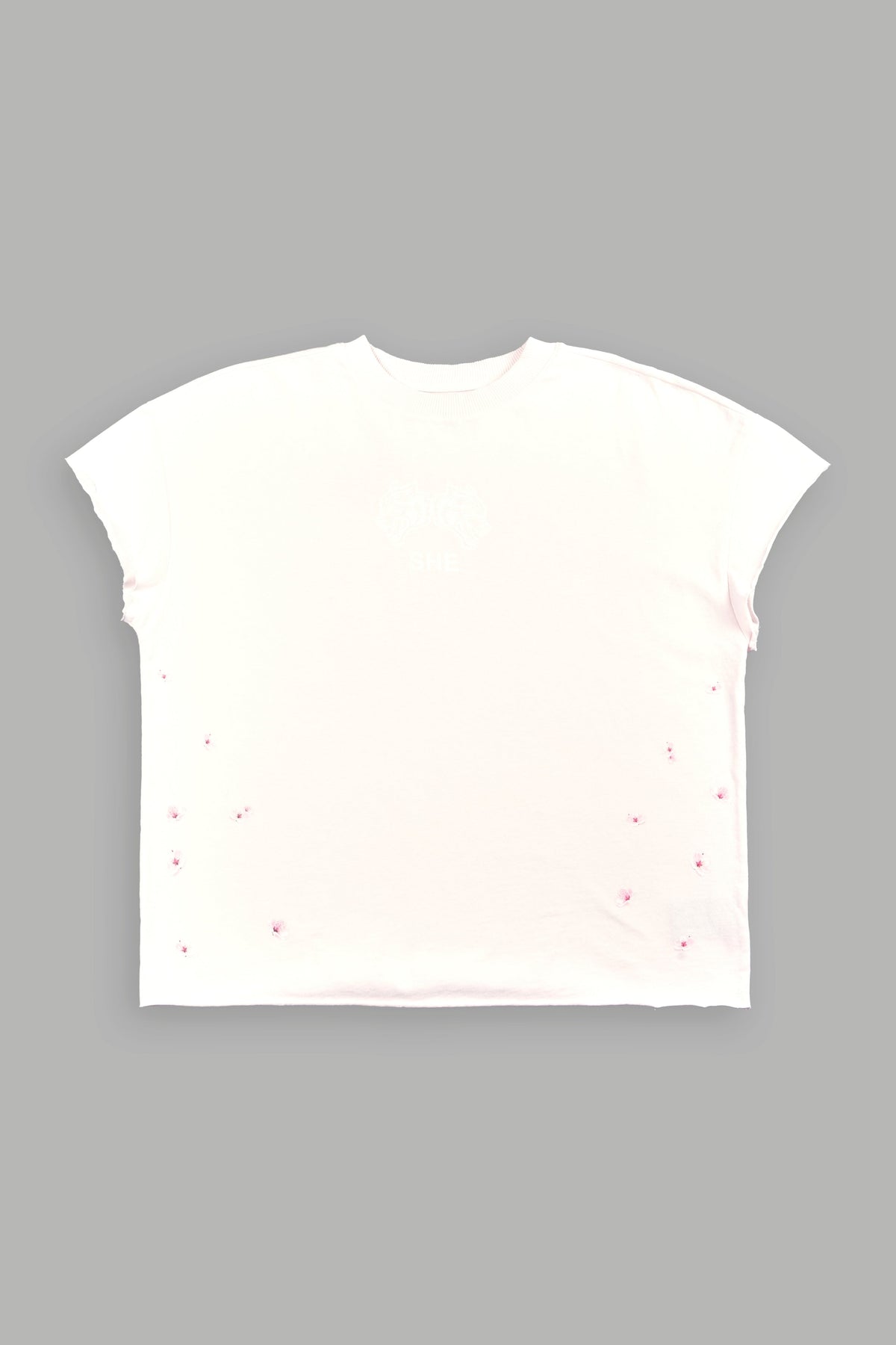 Sakura Hesh Grunge Mid Length Raw Hem Cap Sleeve Tee In Blush Pink — imagem 4