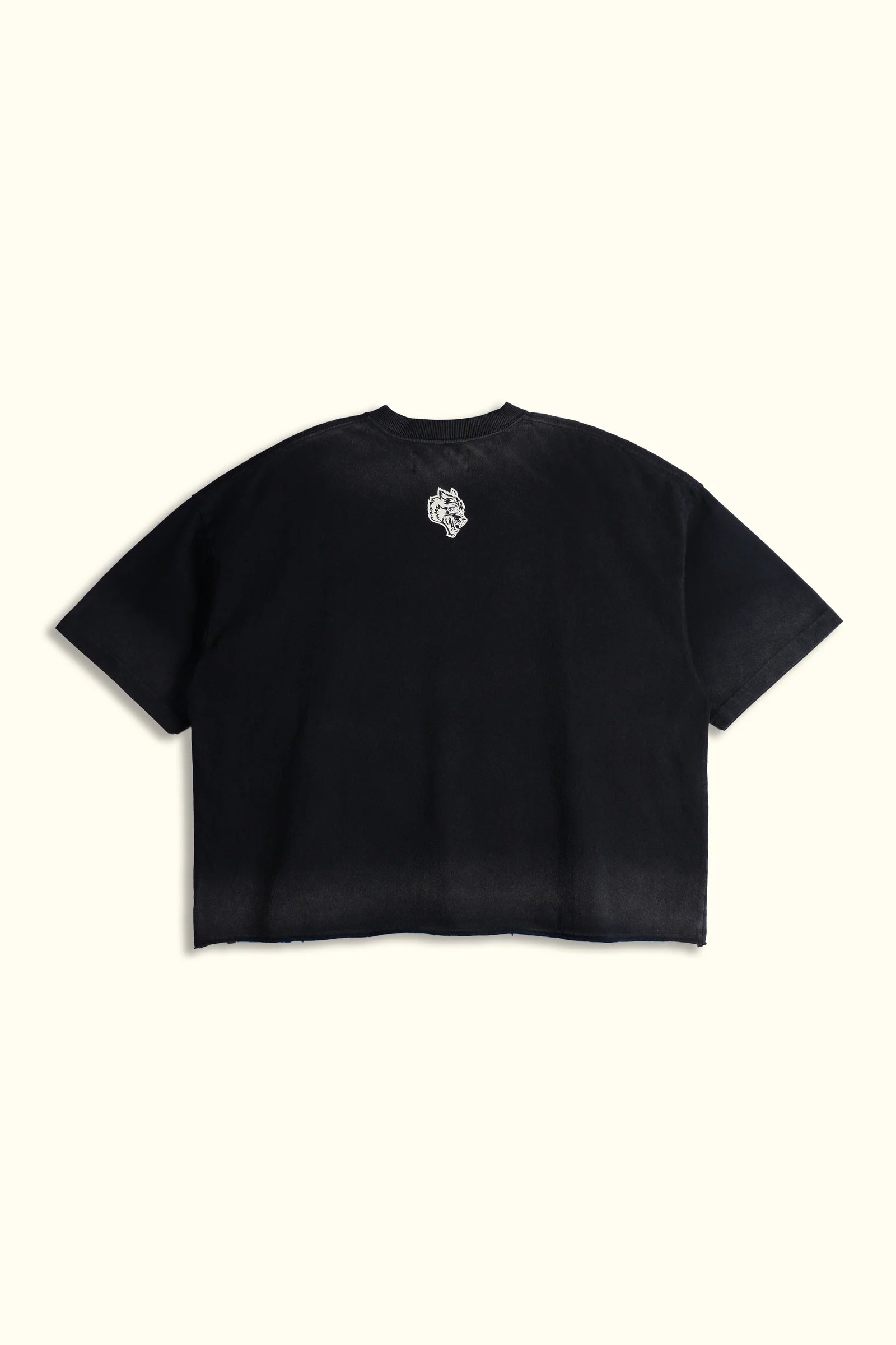 OHANA WOLVES CLUB GRUNGE RAW HEM MID LENGTH TEE IN BLACK DRIFT WASH