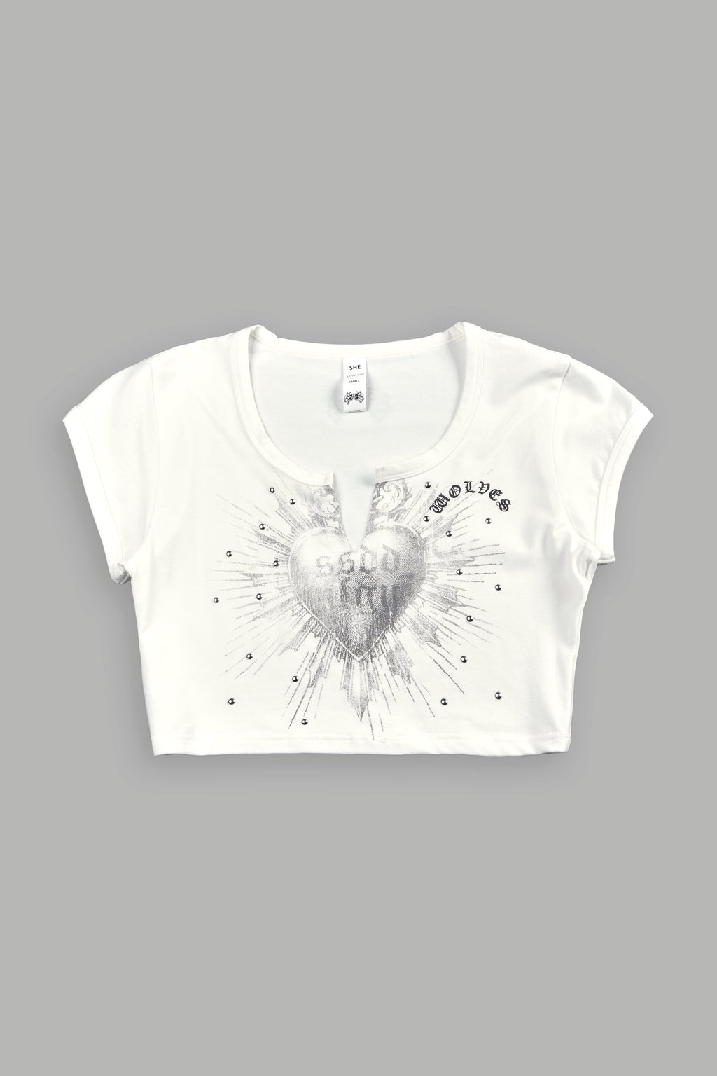 Holy Heart Josie Crop Baby Tee In Cream