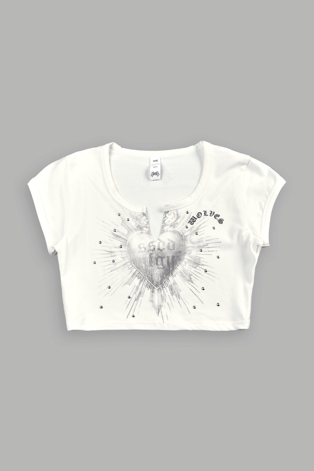 Holy Heart Josie Crop Baby Tee In Cream