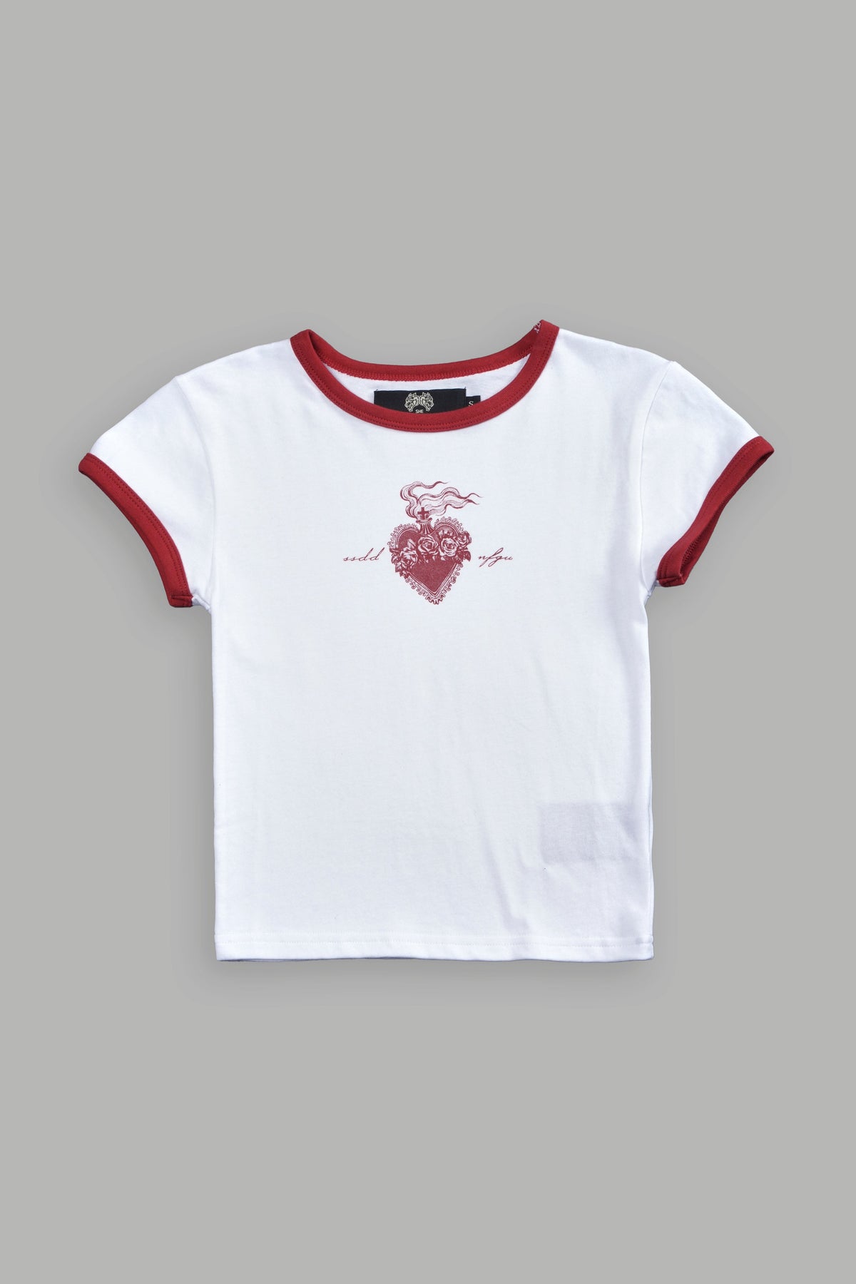 Sacred Flame Ringer "Baby" Tee in White/Roman Red - imagem 5