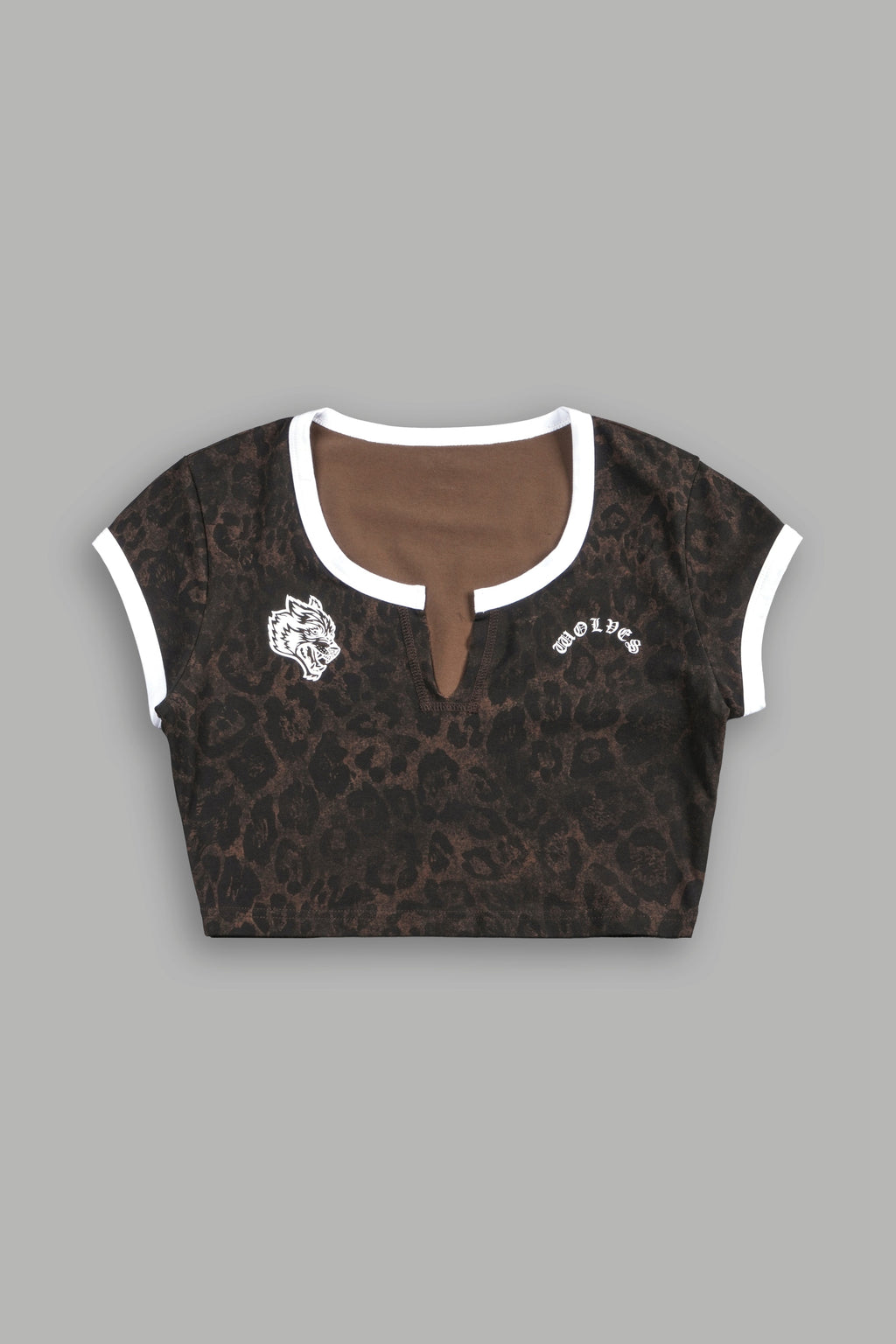 Wolves Chopper Josie Crop Baby Tee in Darc Brown Leopard