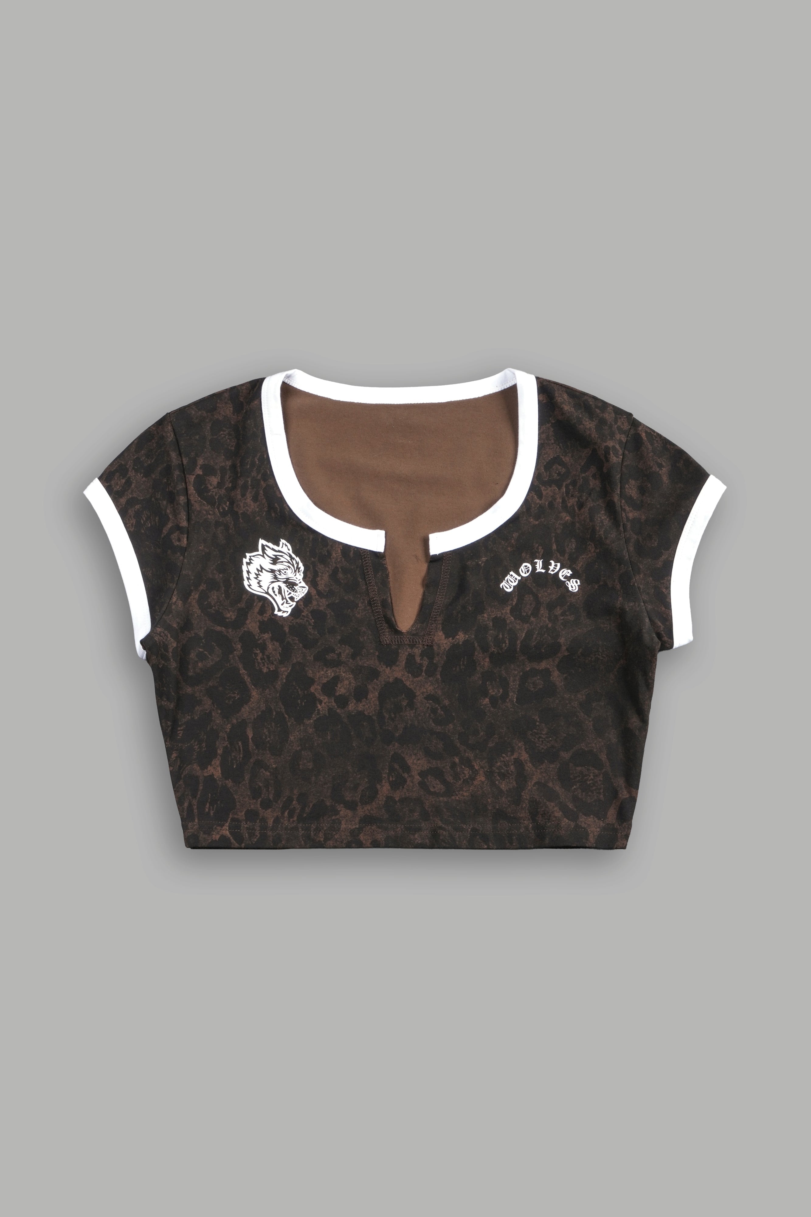 Wolves Chopper Josie Crop Baby Tee in Darc Brown Leopard