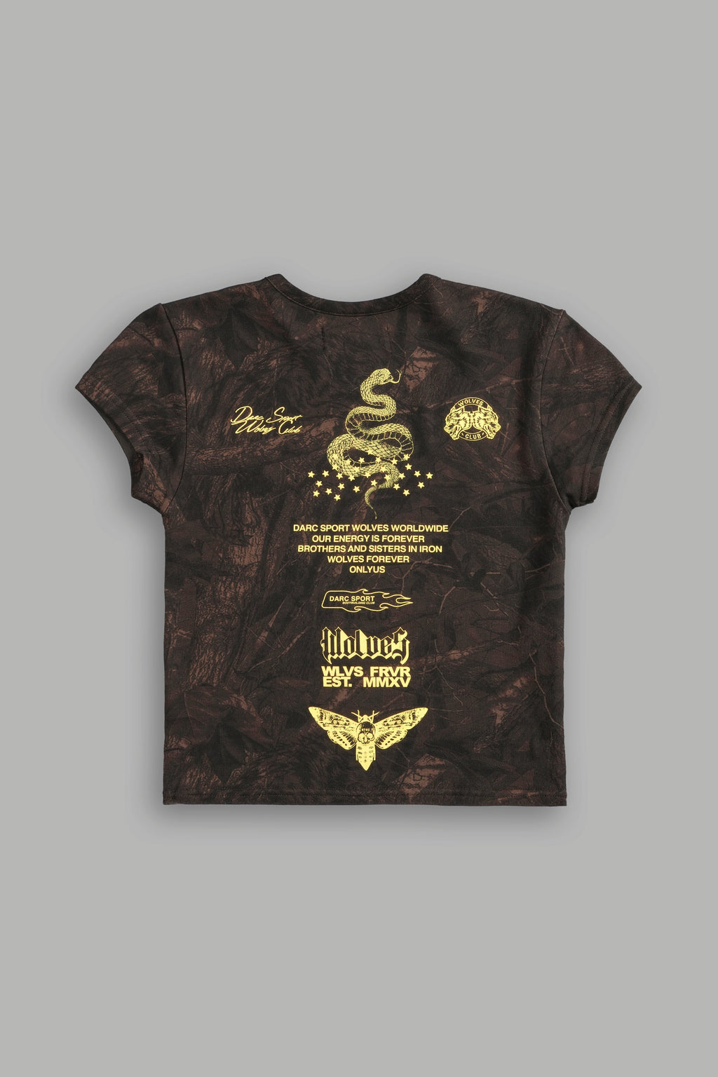 Never Back Down "Baby" Tee in Brown Driftwood Forest Camo — imagem 4