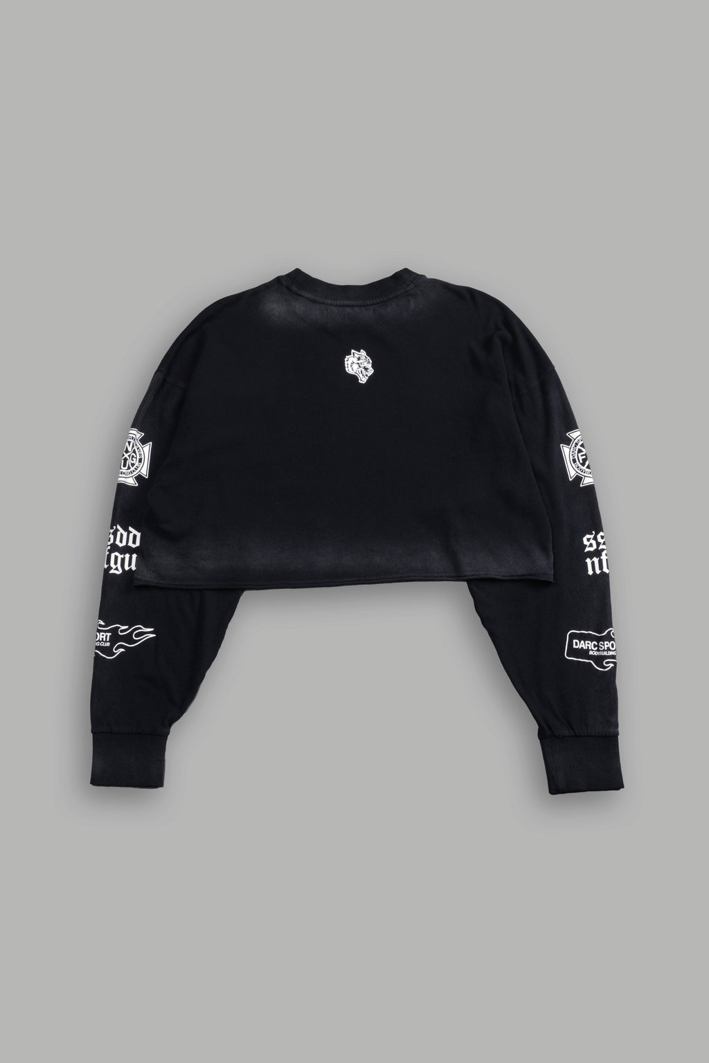 Wolves For Life "Premium" Oversized Cropped L/S Tee in Black Drift Wash — imagem 4