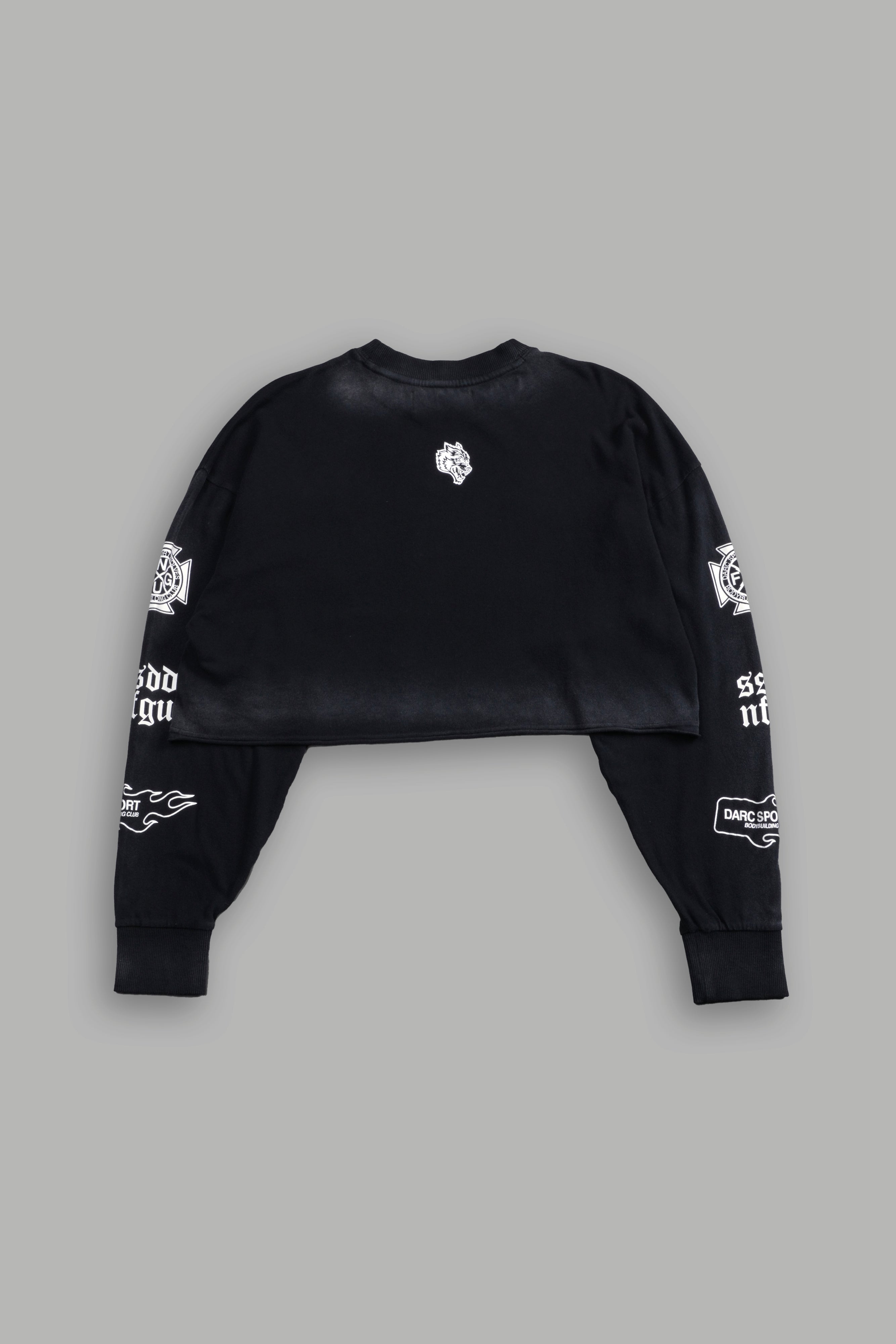 Wolves For Life "Premium" Oversized Cropped L/S Tee in Black Drift Wash — imagem 4