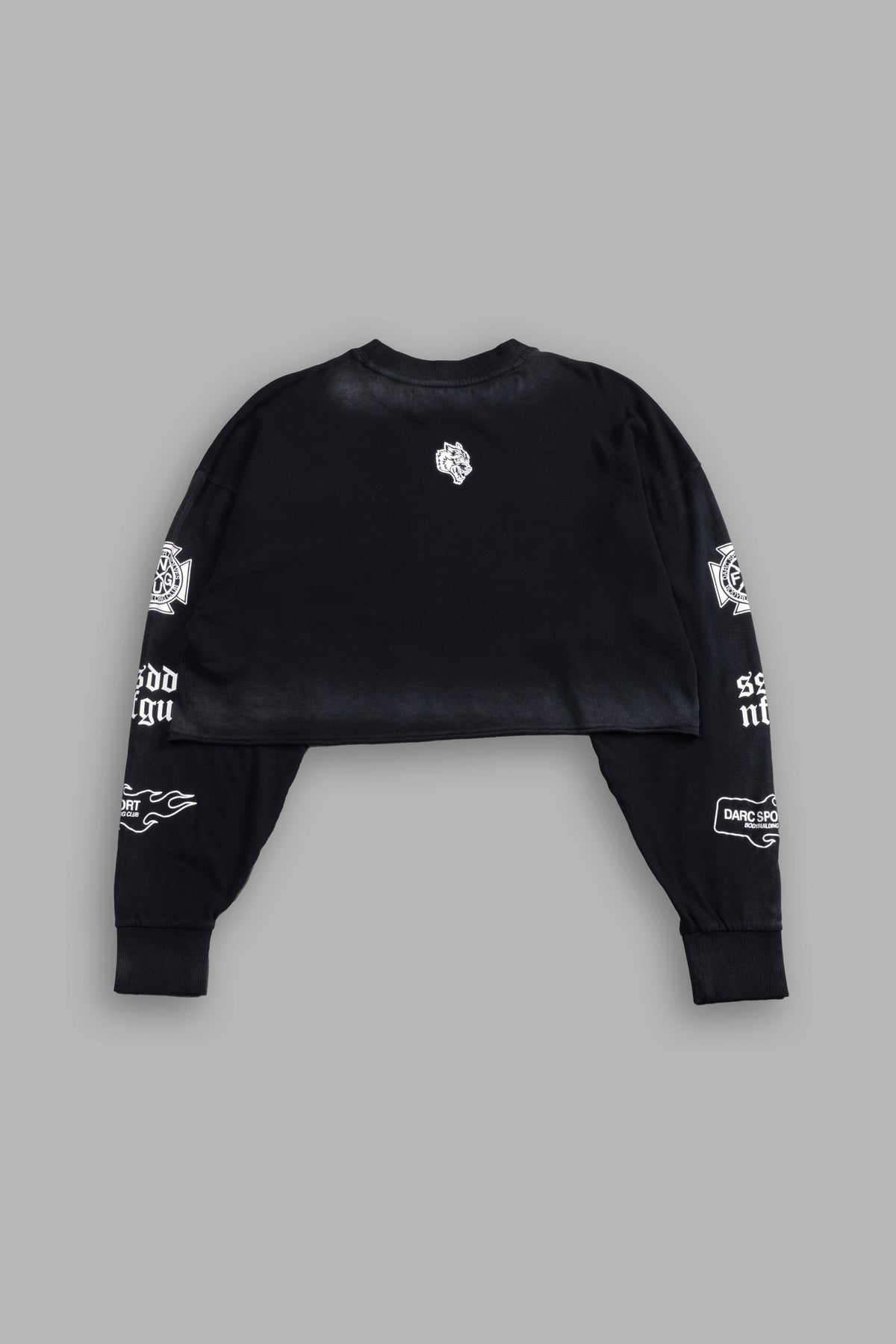 Wolves For Life "Premium" Oversized Cropped L/S Tee in Black Drift Wash - imagem 4