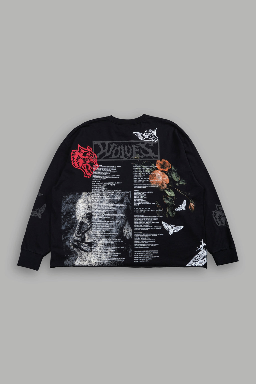 Wolves Valor Grunge Mid Length Raw Hem Ls Tee in Black — imagem 1