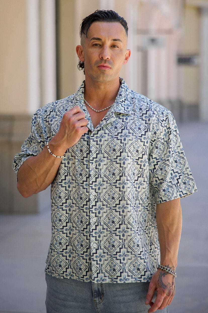 4093 - Mosaic Linen Button-Ups — imagem 4