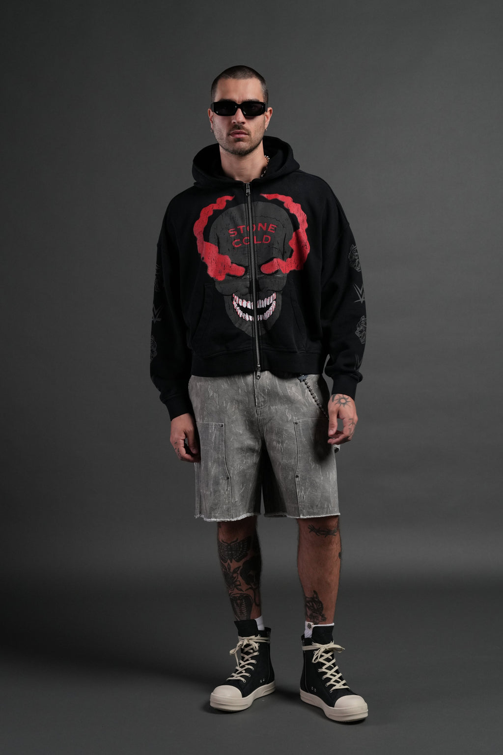 Stone Cold Forever Vex Double Zip Hoodie in Black Drift Wash — imagem 4