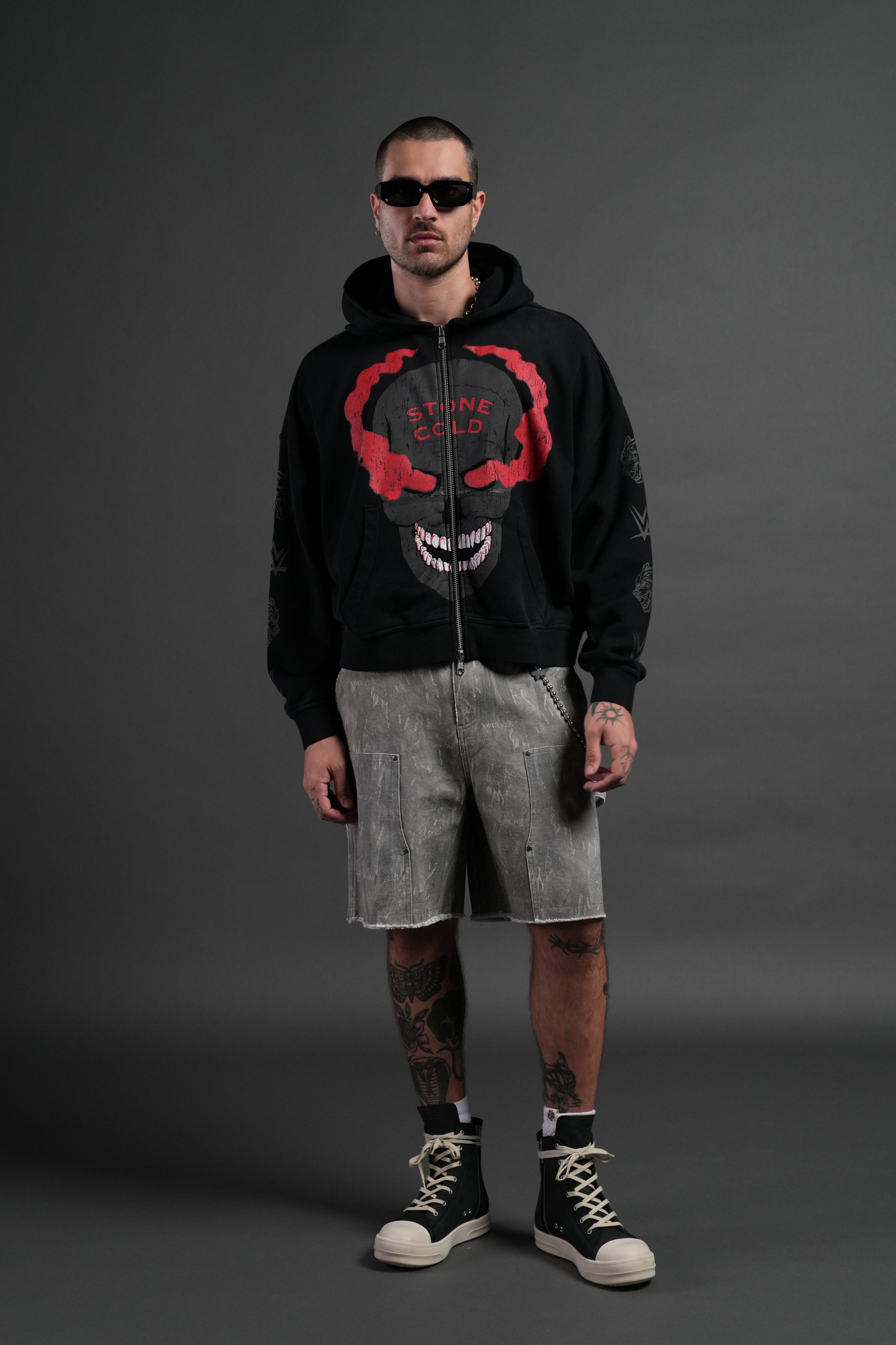 Stone Cold Forever Vex Double Zip Hoodie in Black Drift Wash — imagem 4