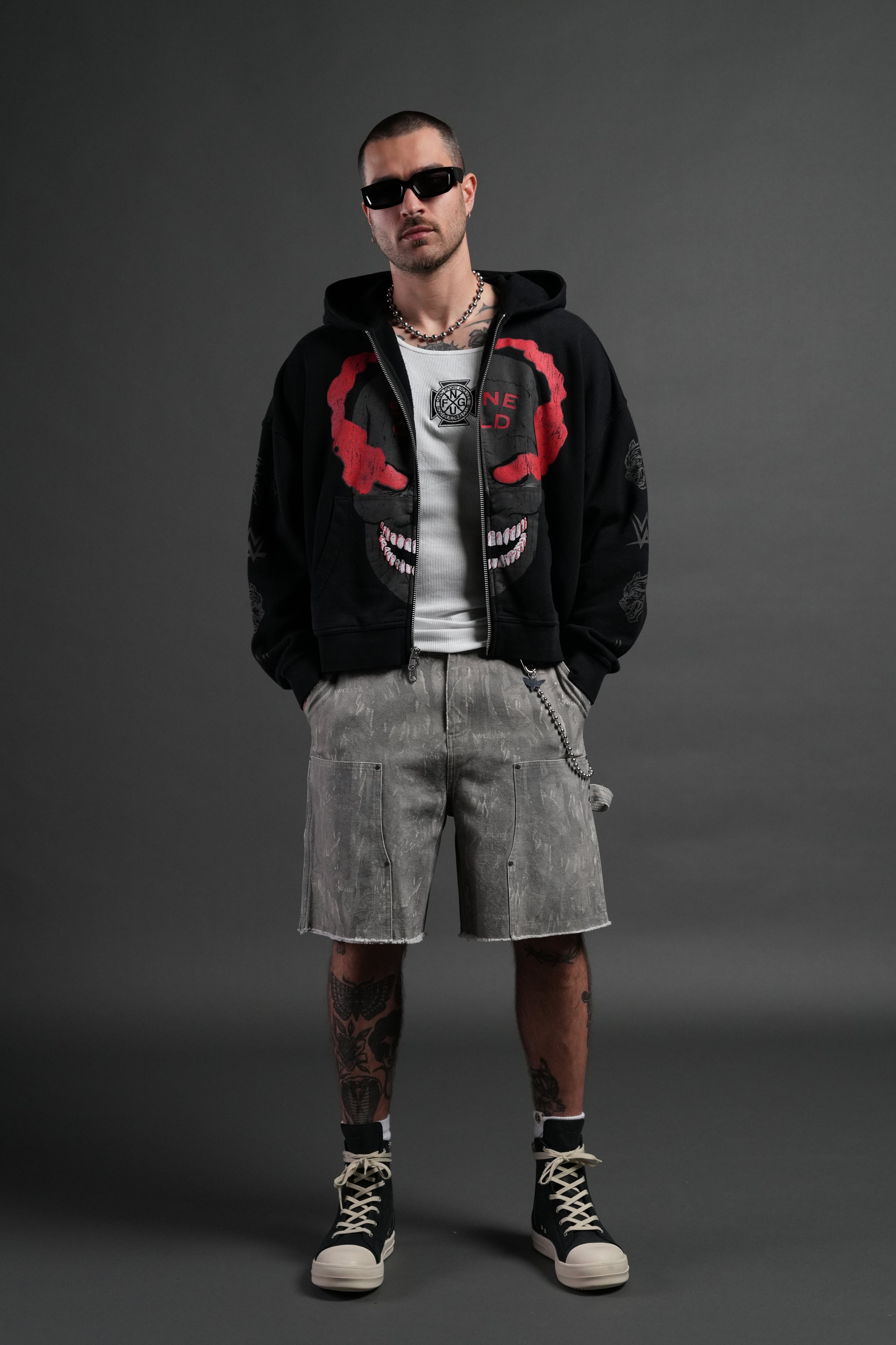 Stone Cold Forever Vex Double Zip Hoodie in Black Drift Wash — imagem 5