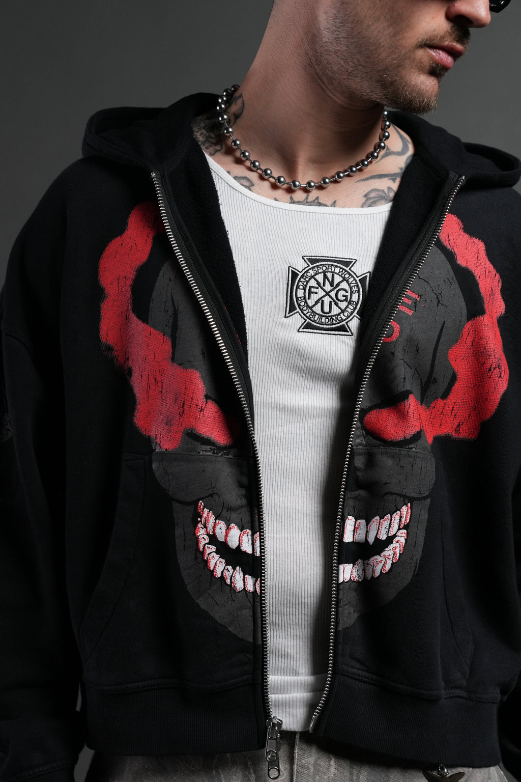 Stone Cold Forever Vex Double Zip Hoodie in Black Drift Wash — imagem 6