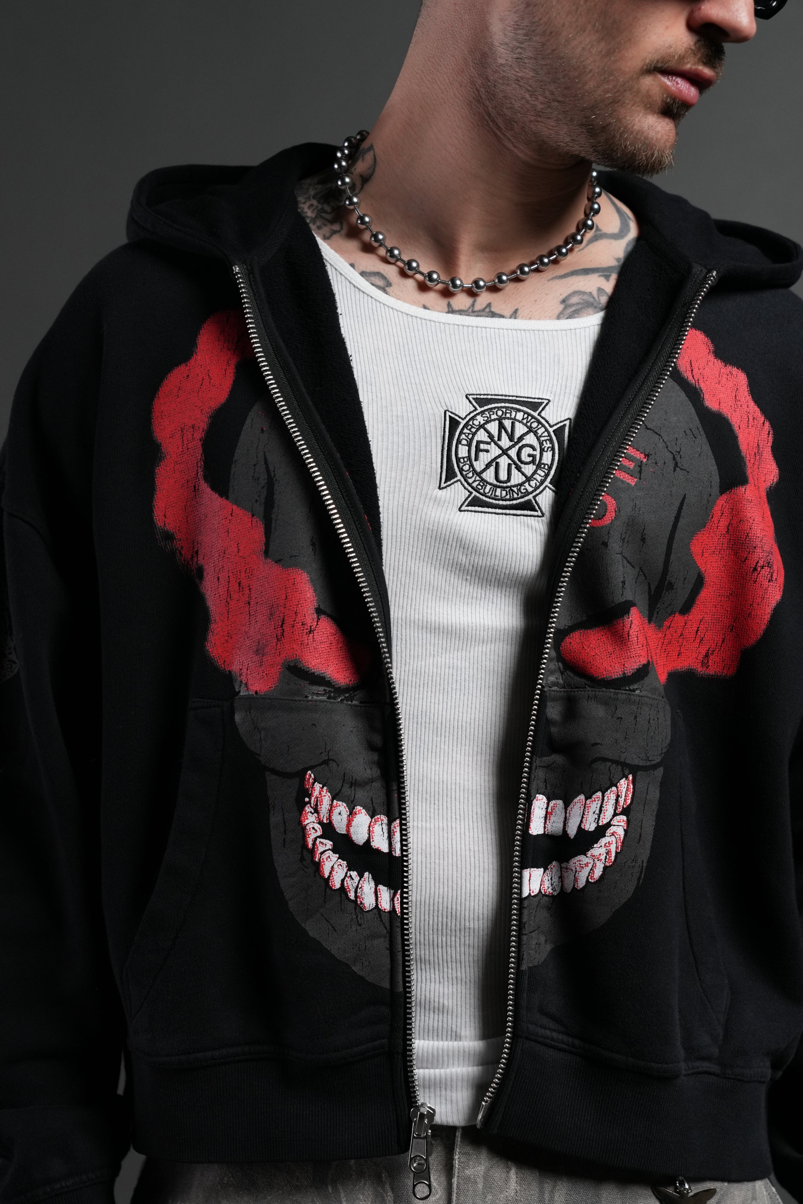 Stone Cold Forever Vex Double Zip Hoodie in Black Drift Wash — imagem 6