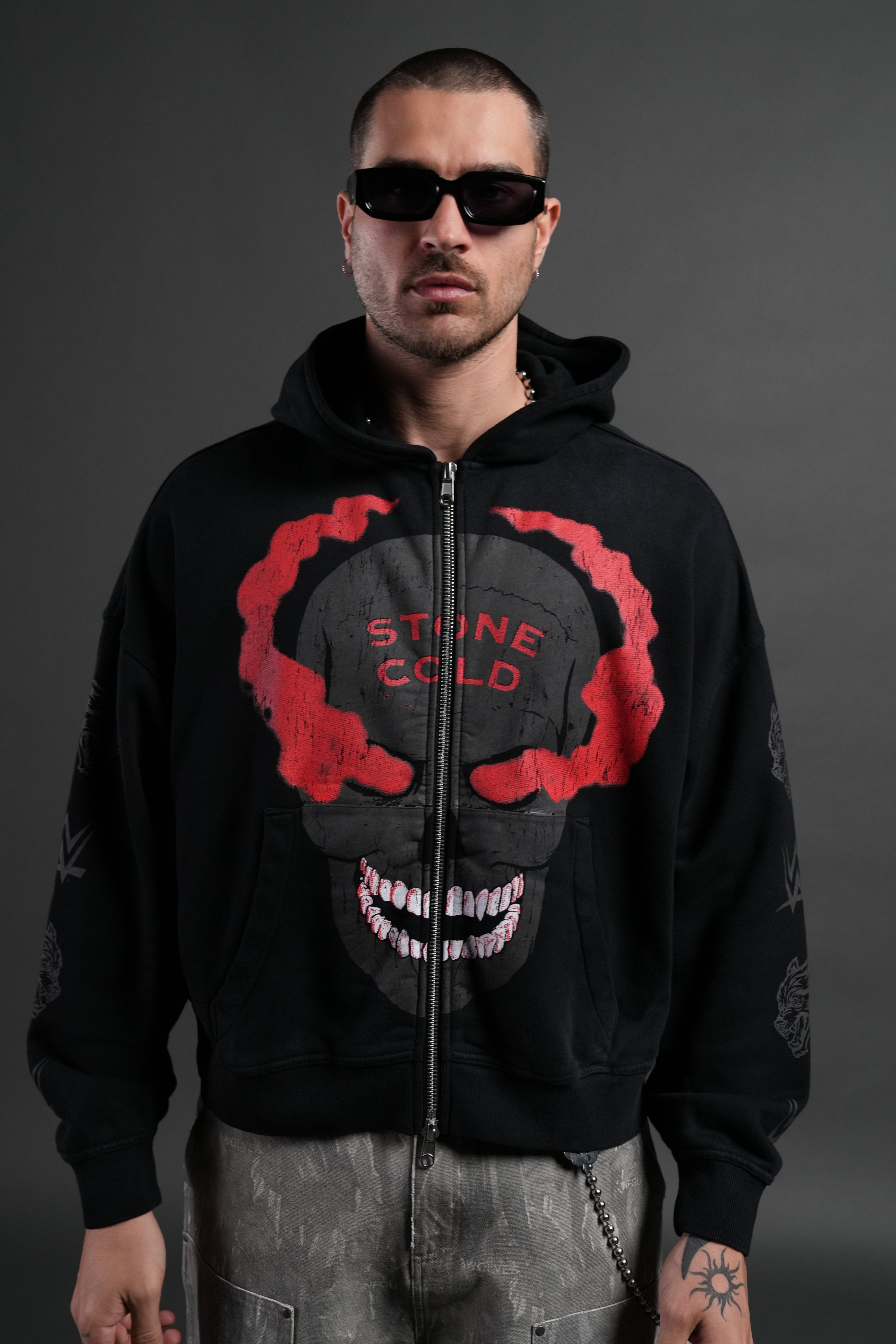 Stone Cold Forever Vex Double Zip Hoodie in Black Drift Wash — imagem 2