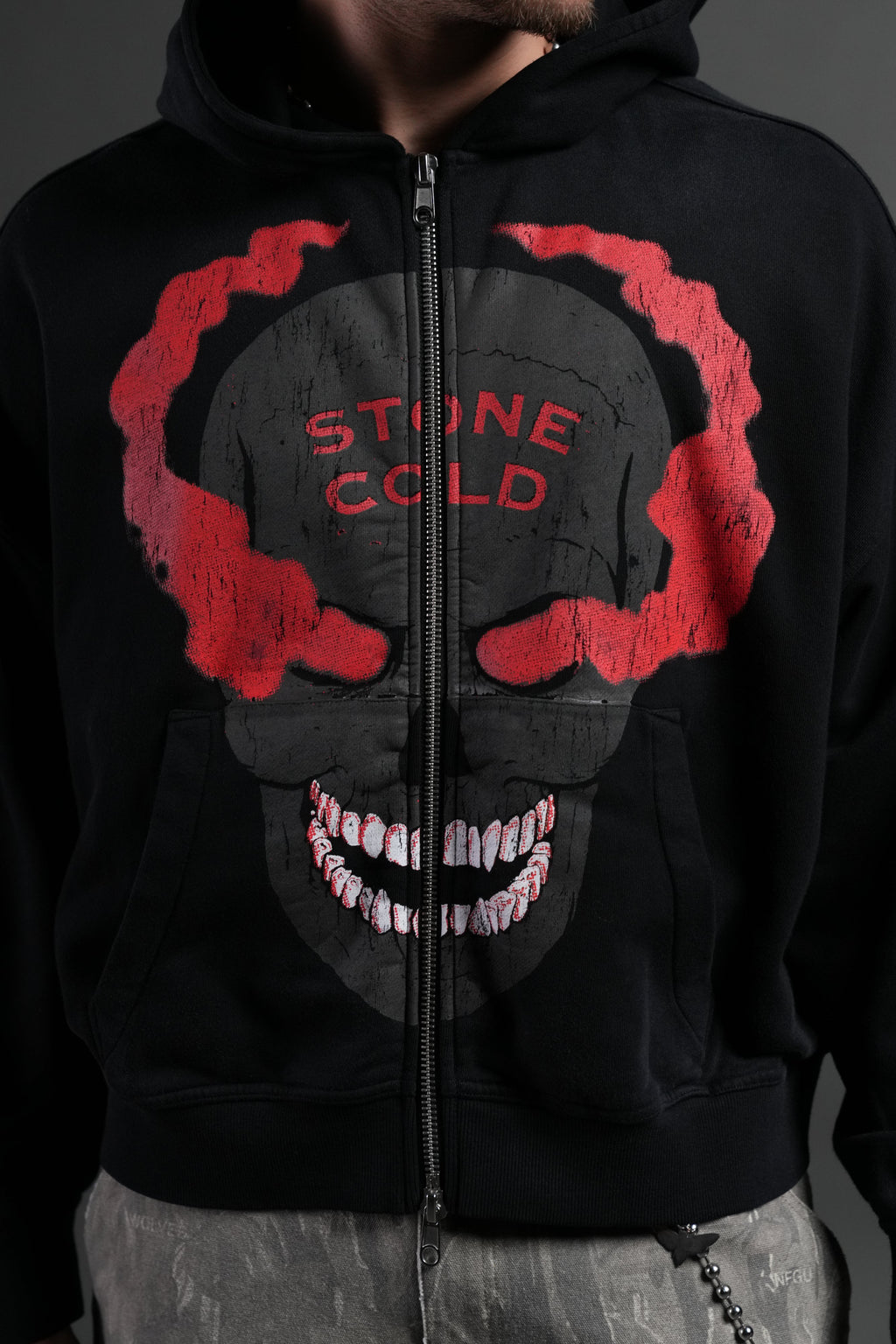 Stone Cold Forever Vex Double Zip Hoodie in Black Drift Wash — imagem 7