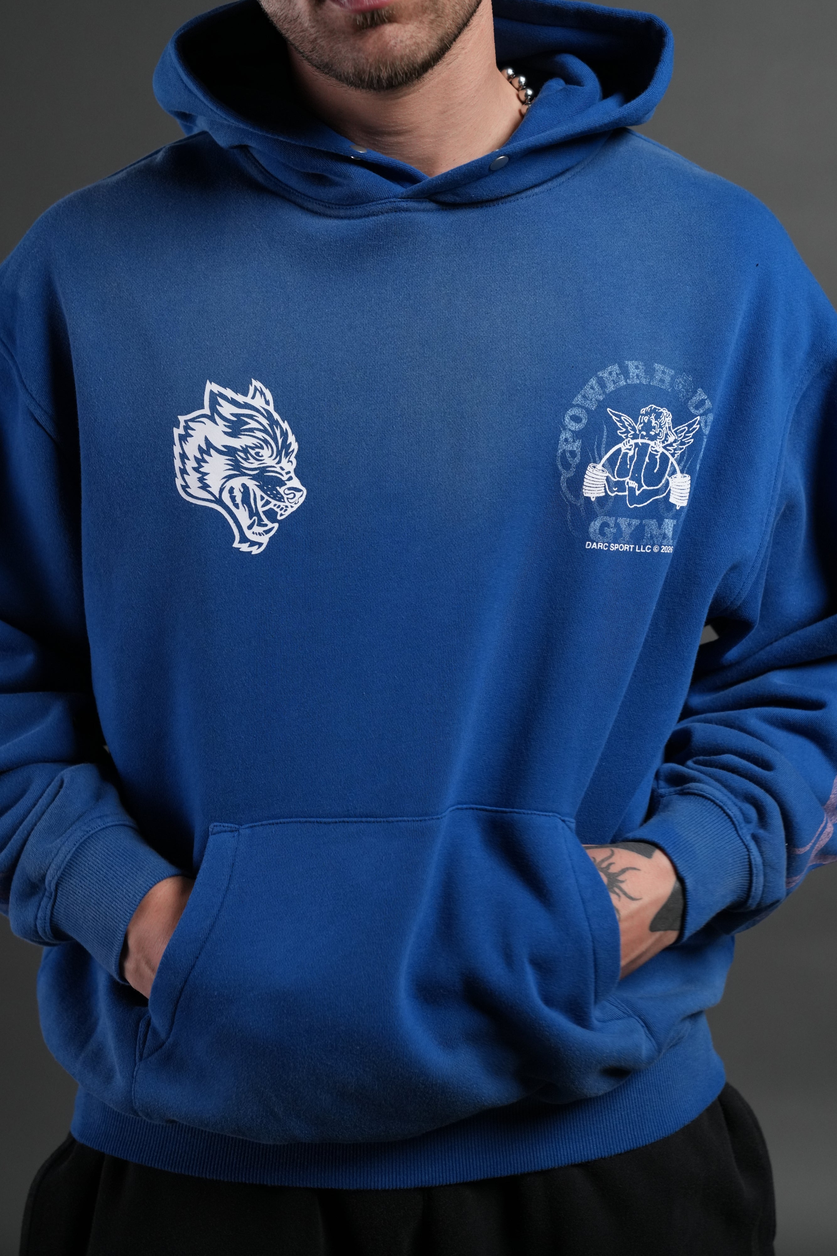 Powerhouse of the Cherub Unisex "Pierce" Hoodie in Darc Cobalt Drift Wash — imagem 10