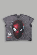 Web Of Darkness Grunge Mid Length Raw Hem Cap Sleeve Tee in Slate Gray