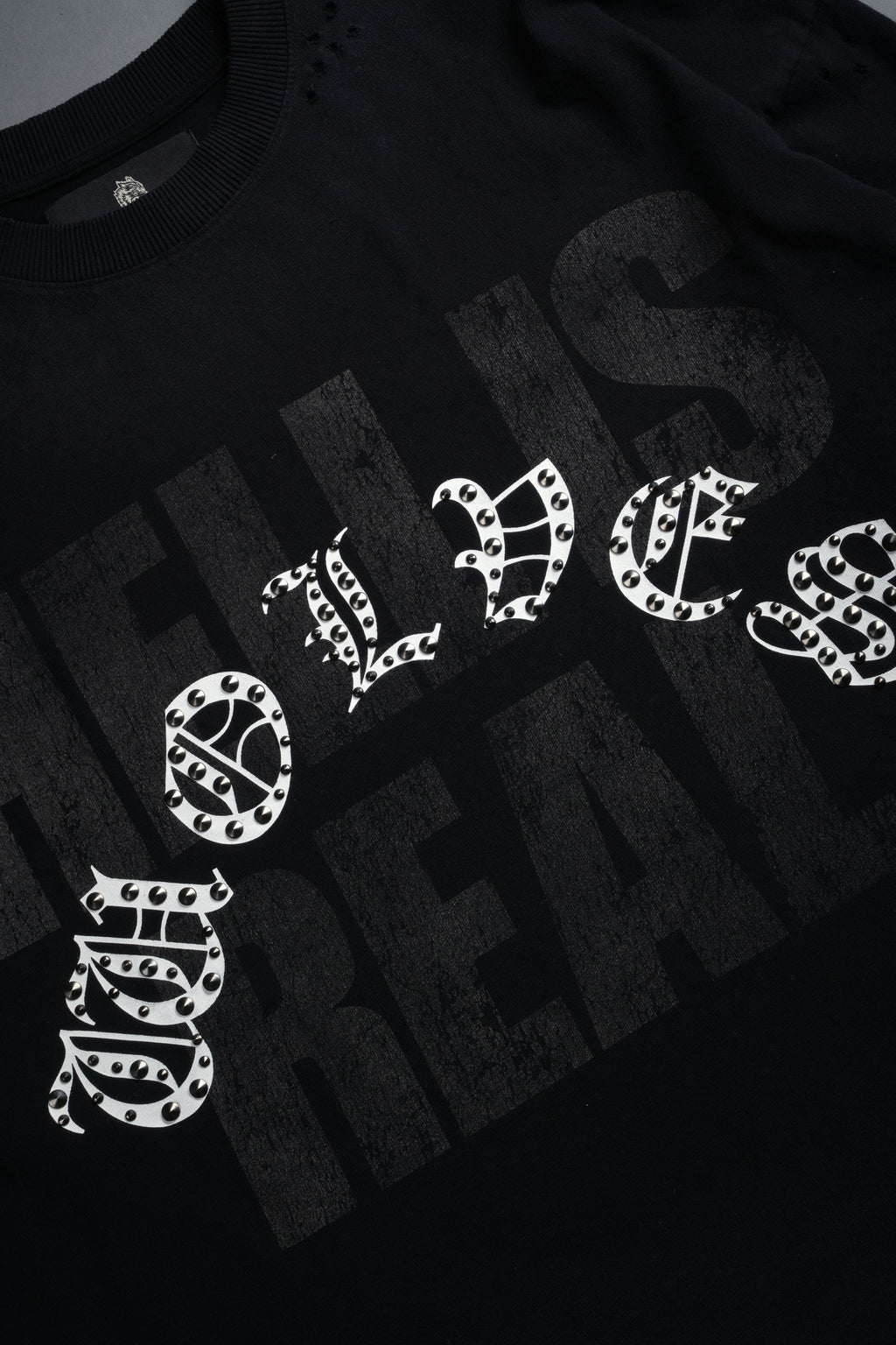 Hell is Real Distressed Grunge "Box Cut" Tee V2 in Black Drift Wash — imagem 10
