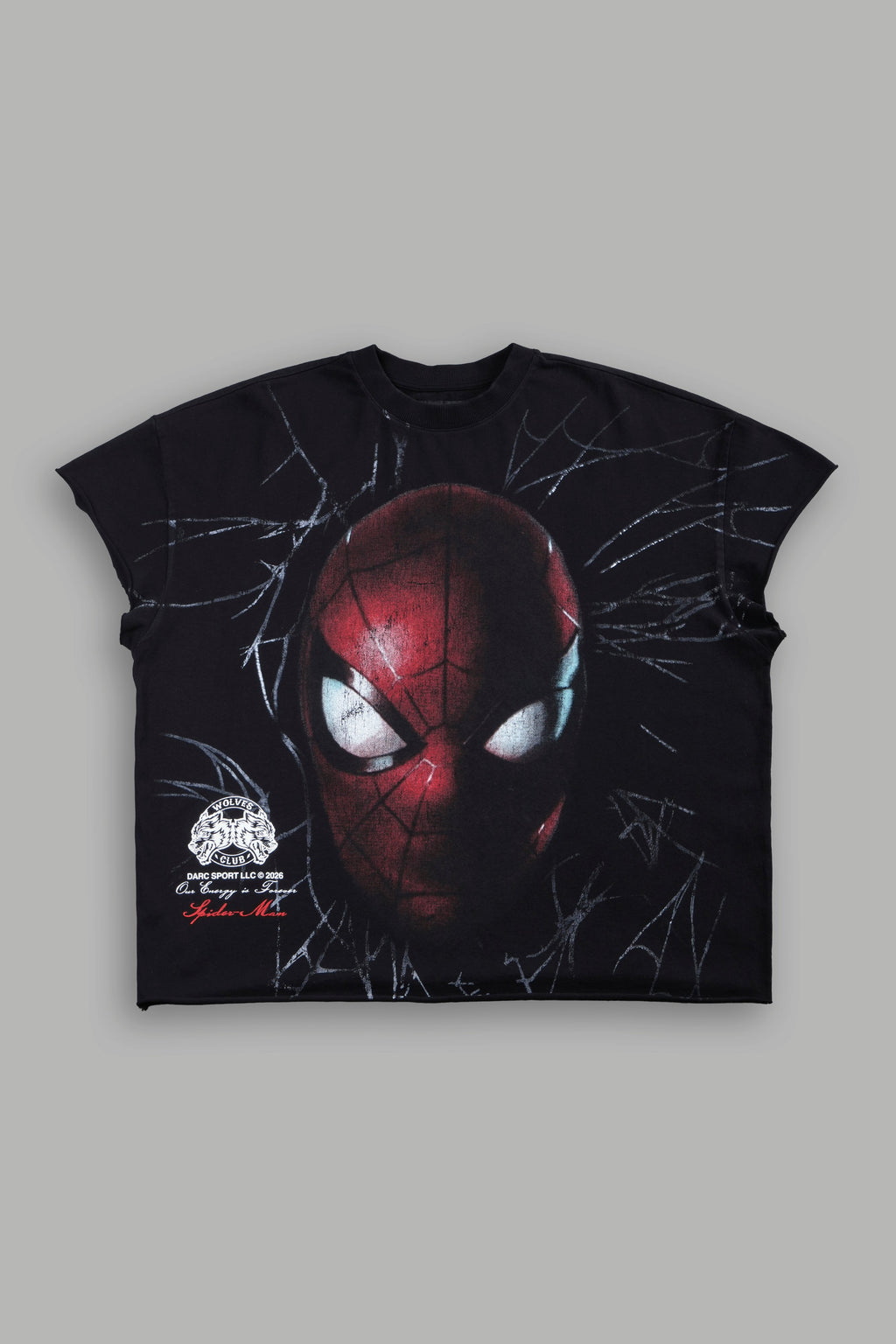 Web Of Darkness Grunge Mid Length Raw Hem Cap Sleeve Tee in Black