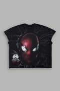 Web Of Darkness Grunge Mid Length Raw Hem Cap Sleeve Tee in Black