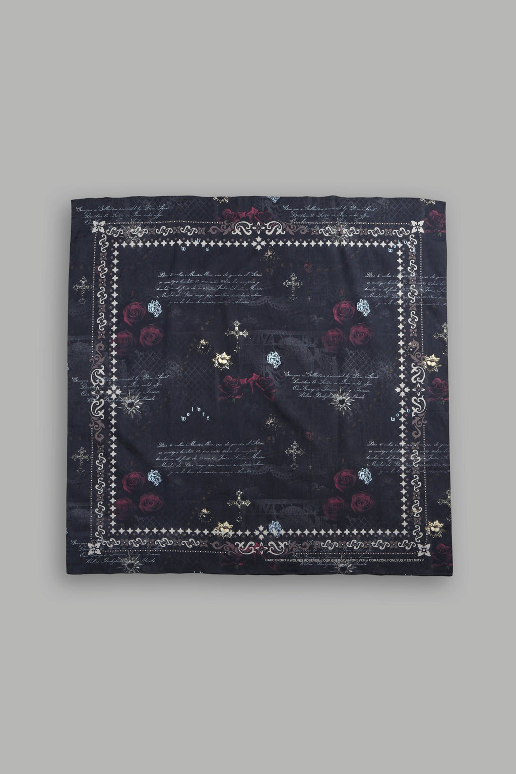 Wolves Pyramid Babushka Scarf In Midnight Sorrow