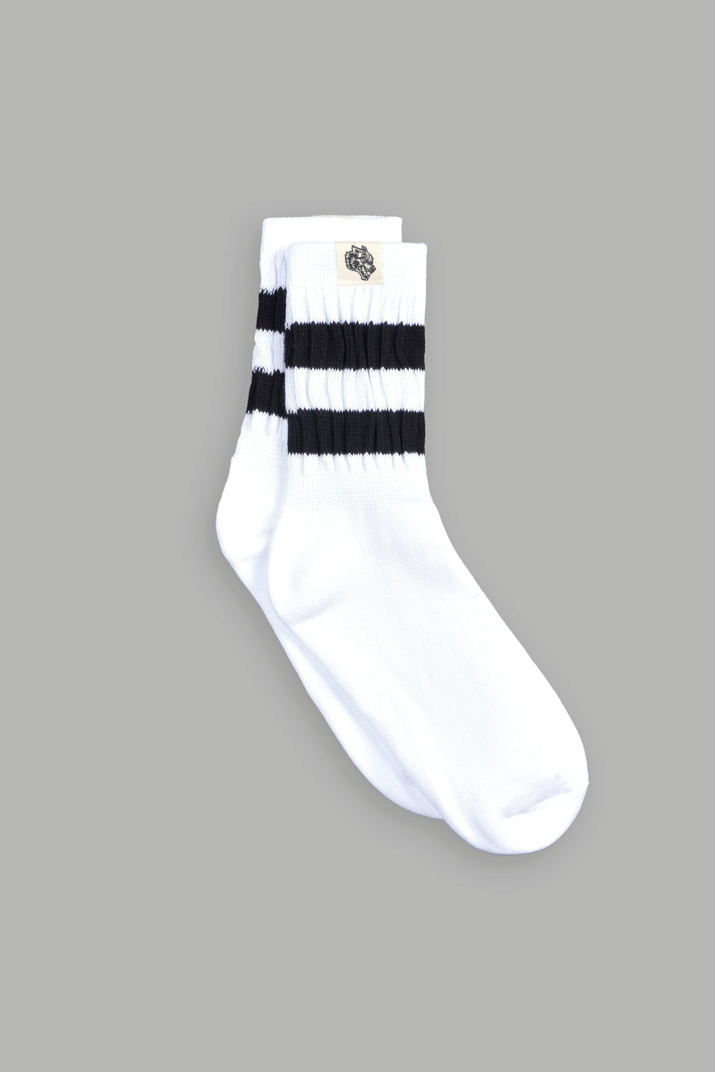 Wolf Patch V2 2 Stripe Comfy Socks in White/Black