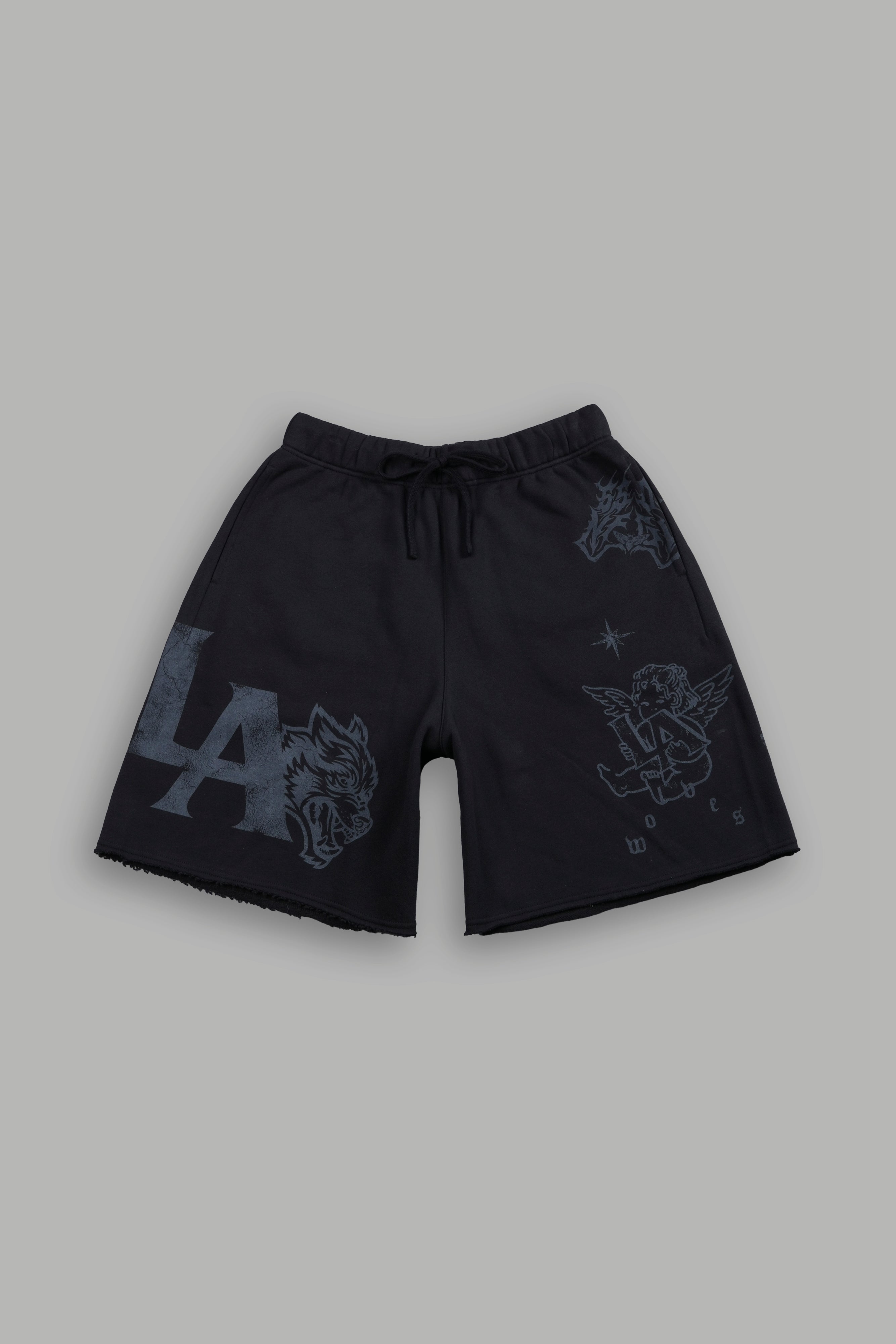 Homage To La Raw Hem Oversized Post Lounge Sweat Shorts in Black — imagem 1