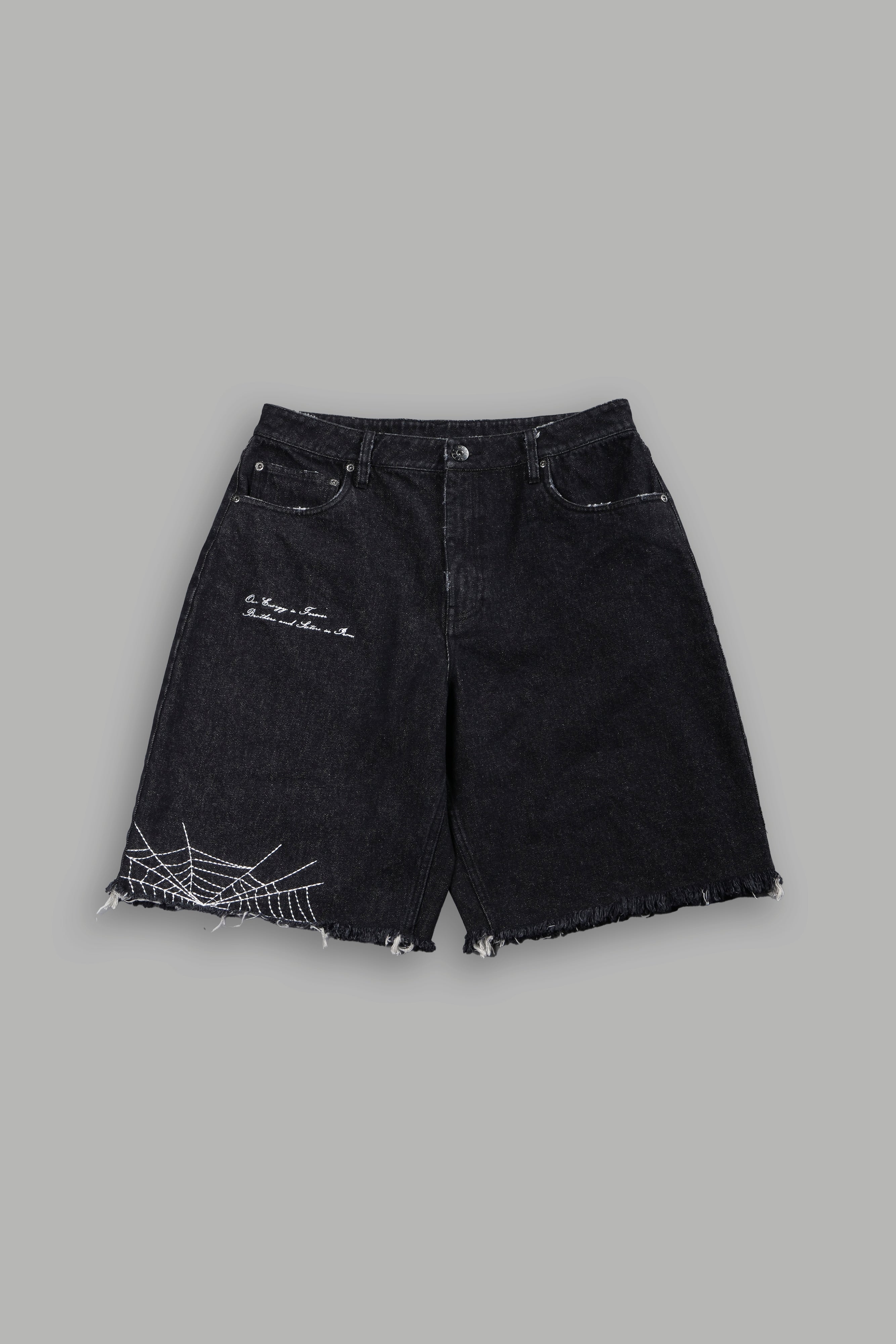 Sashiko Webs Ash Denim Jean Short in Black