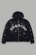 Ssddnfgu Bushido Distressed Grunge Mid Length Raw Hem Zip Hoodie in Black — imagem 1