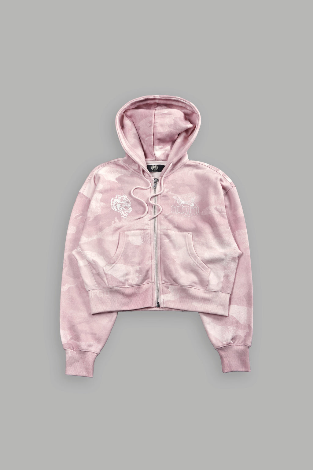 Cherub NFGU "Sage" Cropped Zip Hoodie in Blush Vintage Woodland Camo — imagem 7